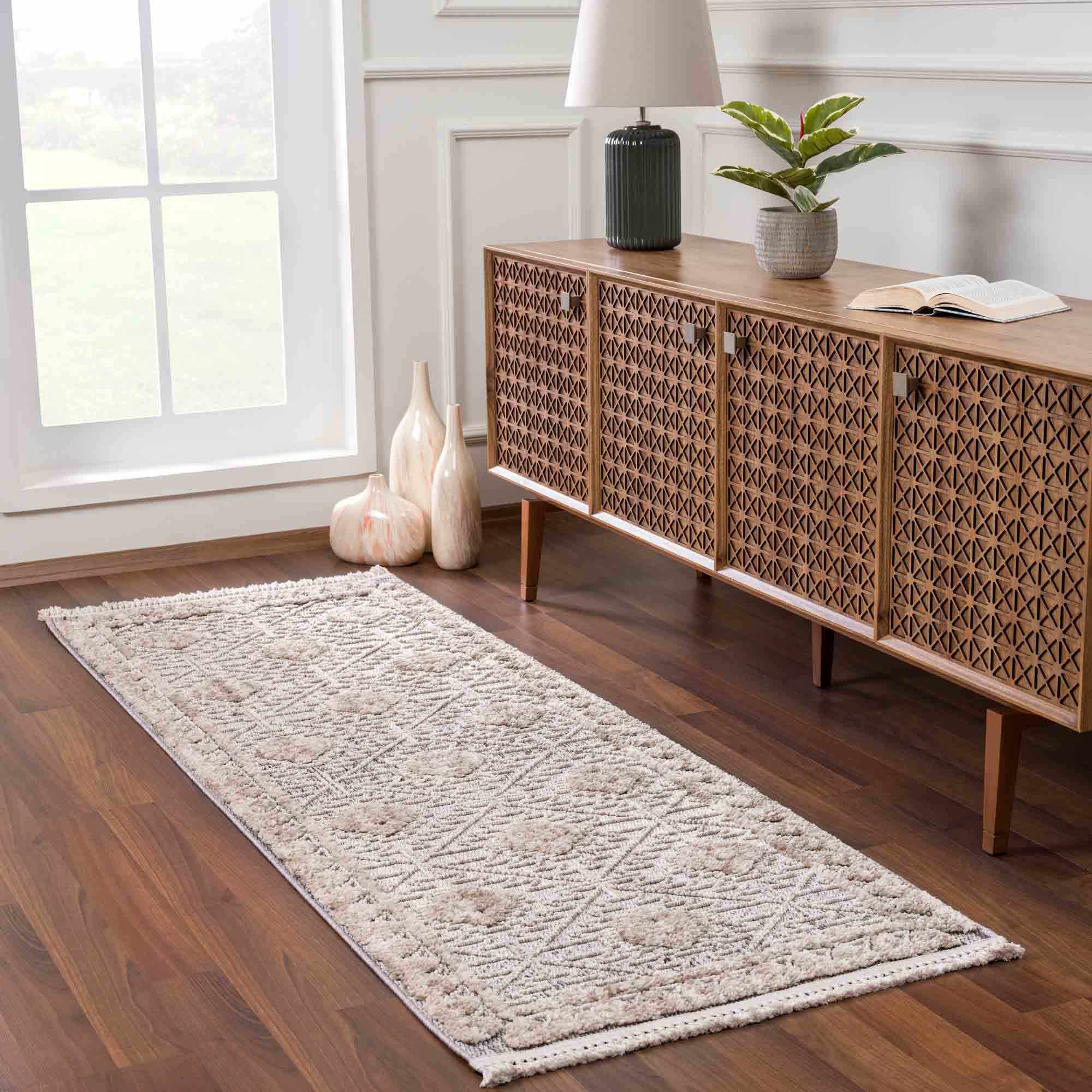 Flat woven Silver, Gray and Beige Geometrical Texture Area Rug - Image 16