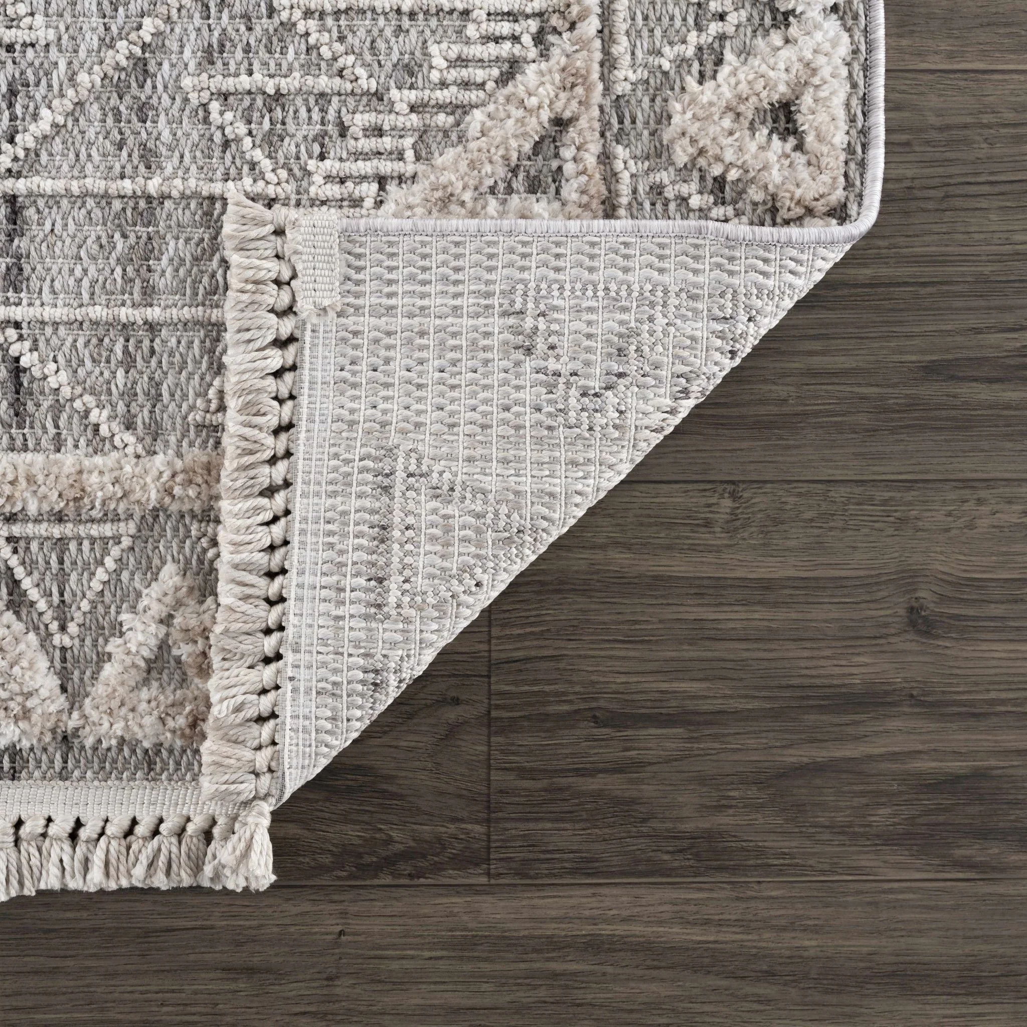 Flat woven Silver, Gray and Beige Geometrical Texture Area Rug - Image 18