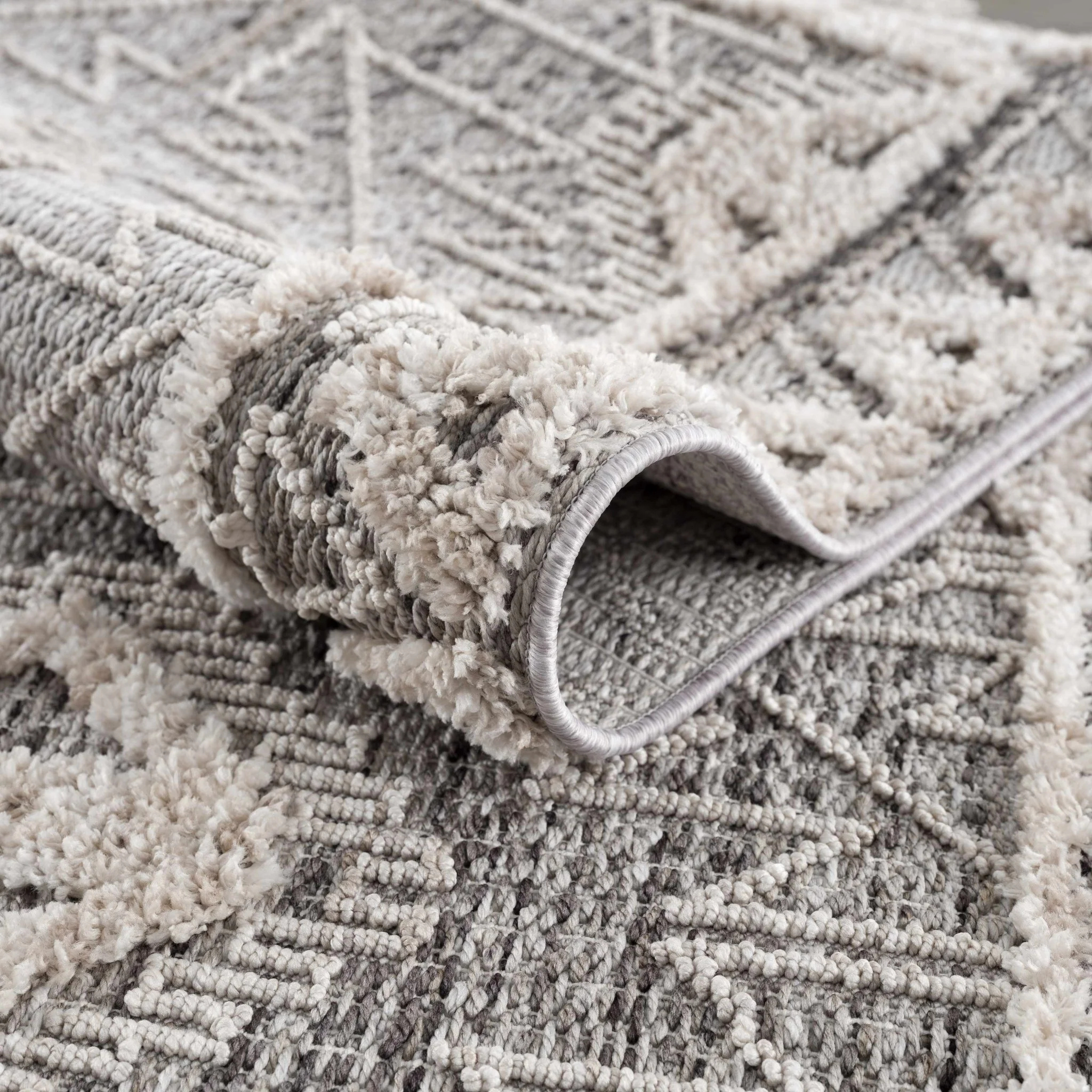 Flat woven Silver, Gray and Beige Geometrical Texture Area Rug - Image 19