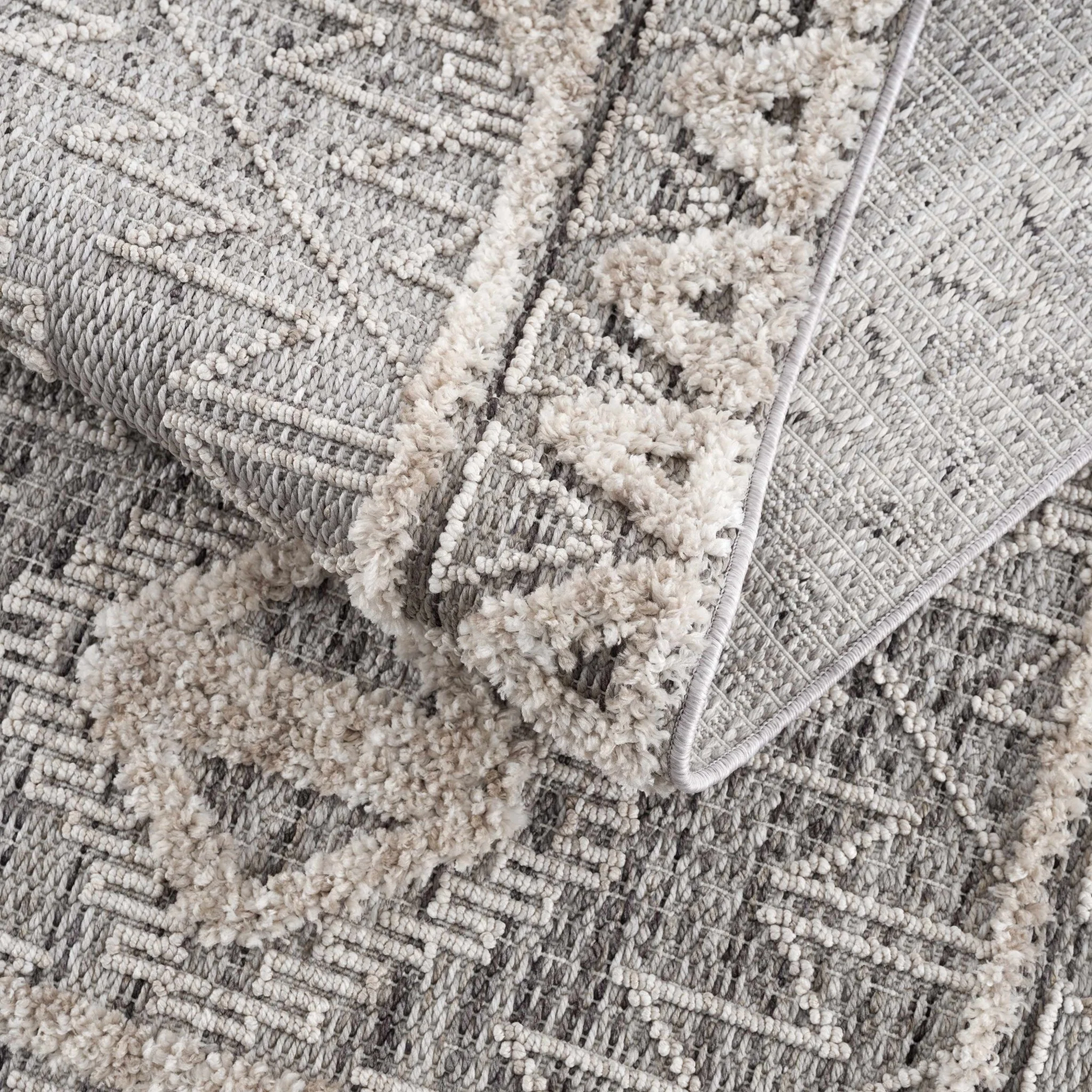 Flat woven Silver, Gray and Beige Geometrical Texture Area Rug - Image 21