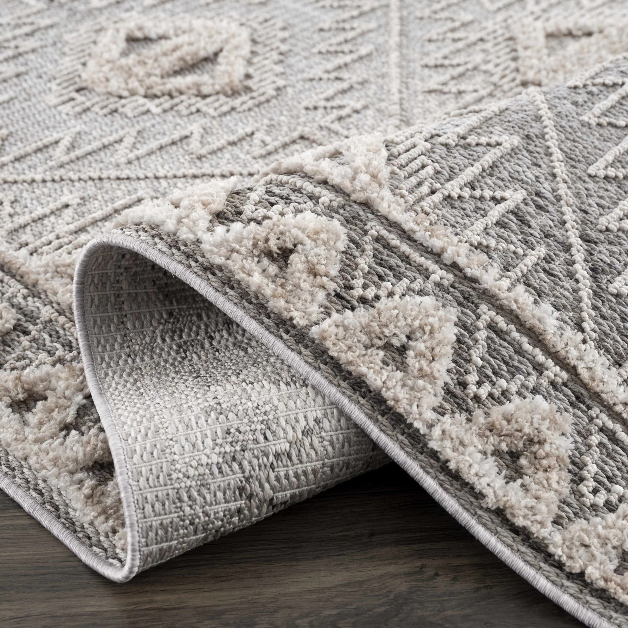 Flat woven Silver, Gray and Beige Geometrical Texture Area Rug - Image 22