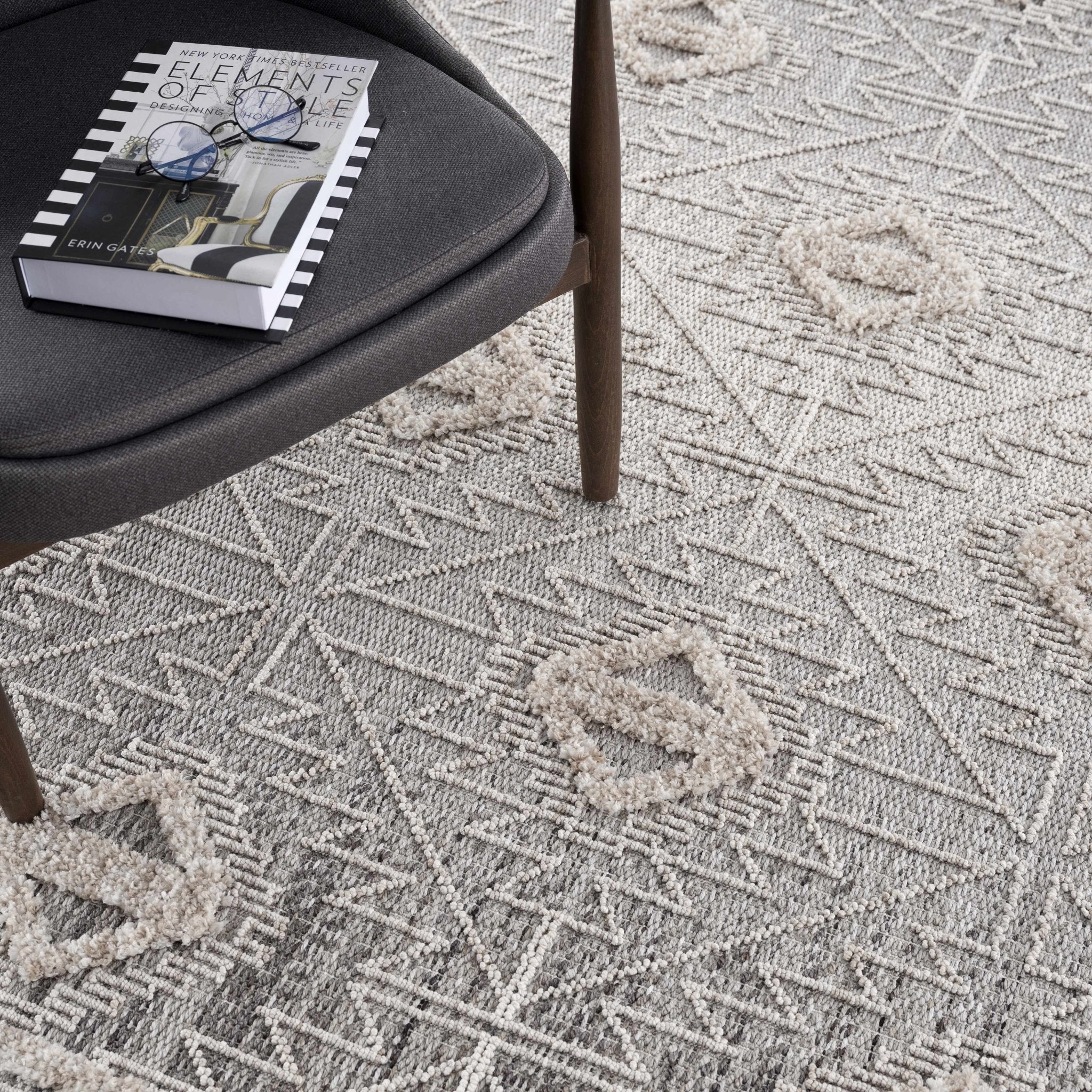 Flat woven Silver, Gray and Beige Geometrical Texture Area Rug - Image 28