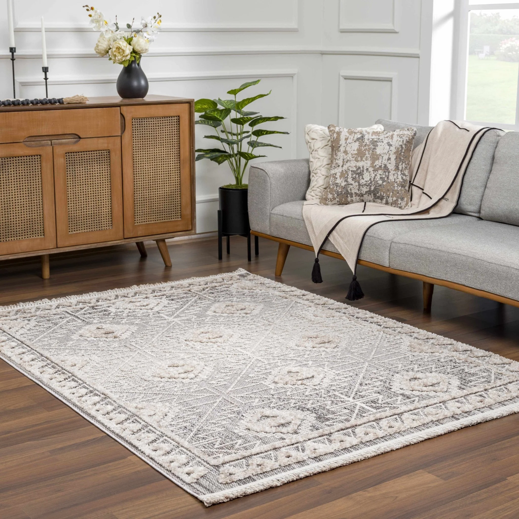 Flat woven Silver, Gray and Beige Geometrical Texture Area Rug - Image 29