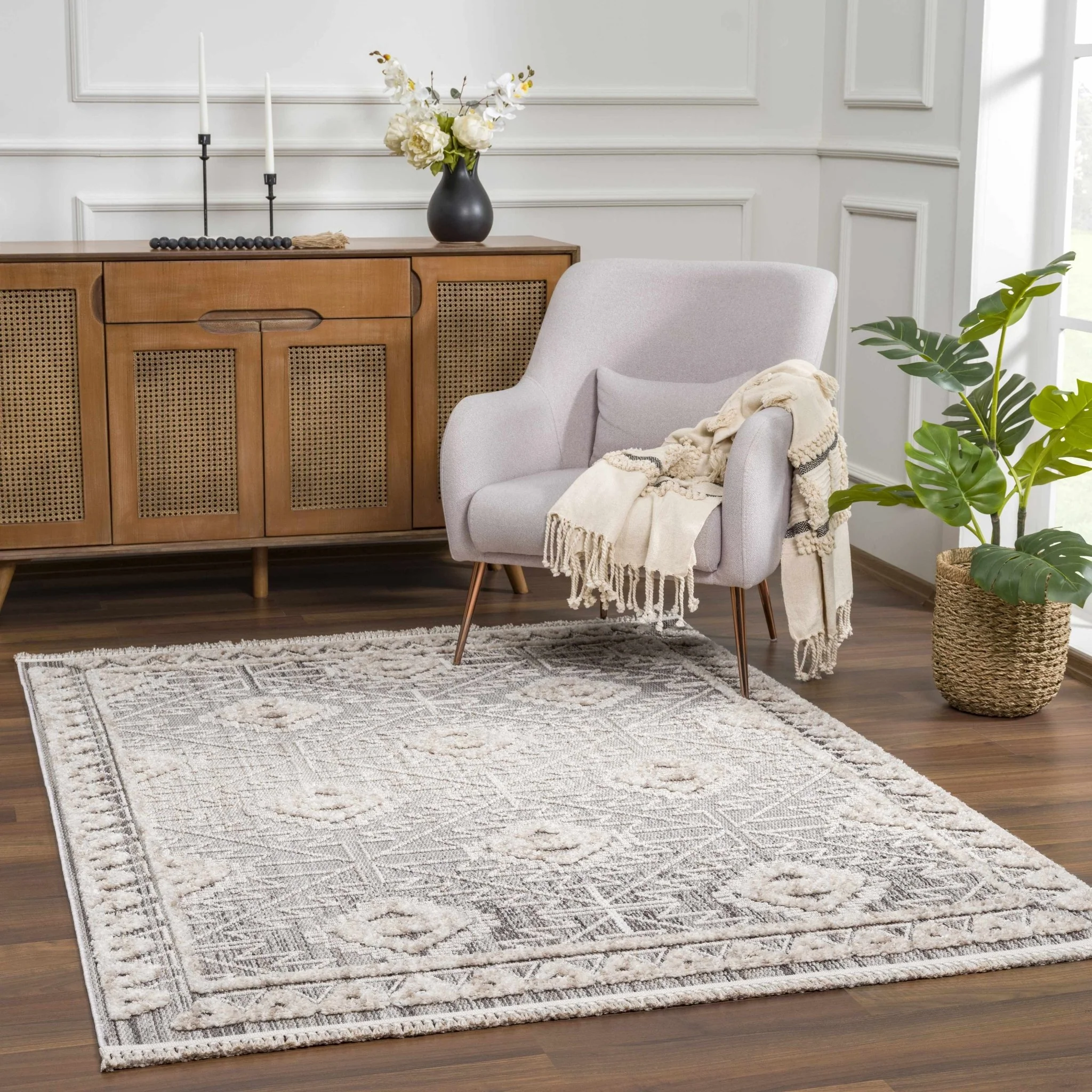 Flat woven Silver, Gray and Beige Geometrical Texture Area Rug - Image 30
