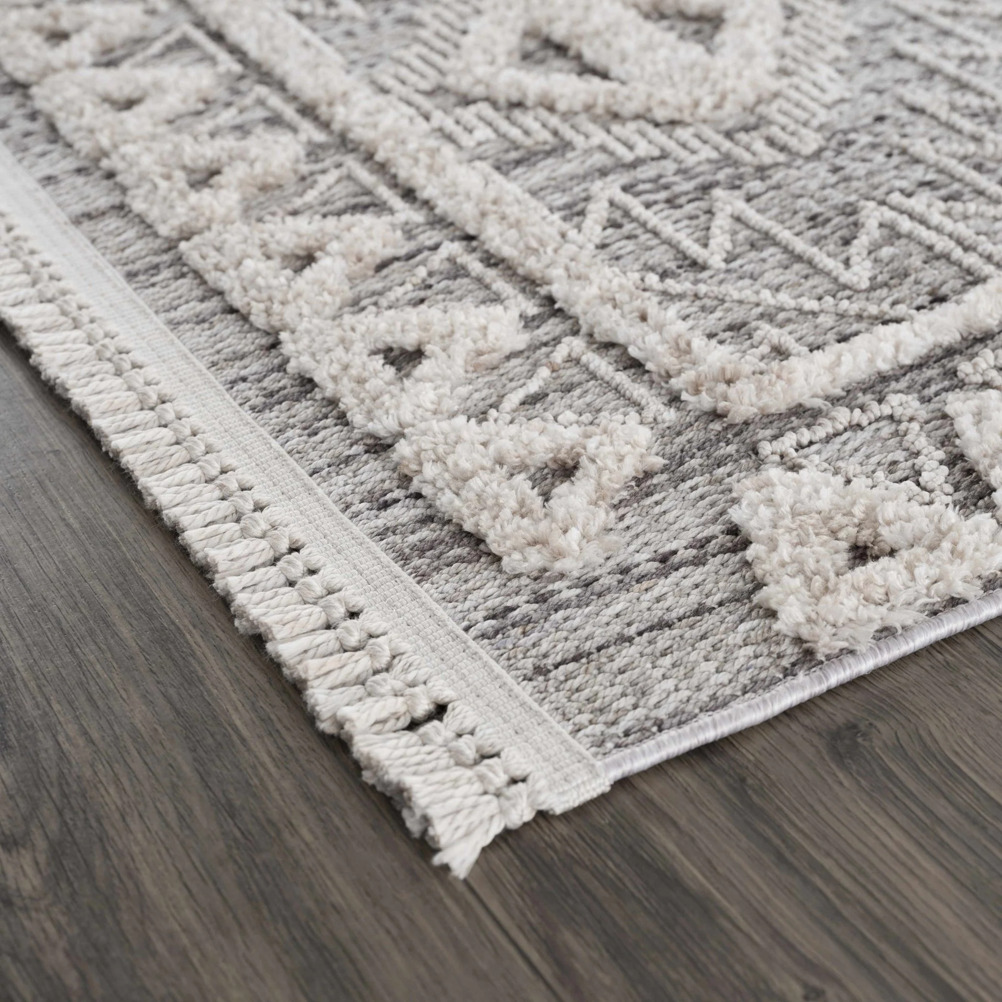 Flat woven Silver, Gray and Beige Geometrical Texture Area Rug - Image 5