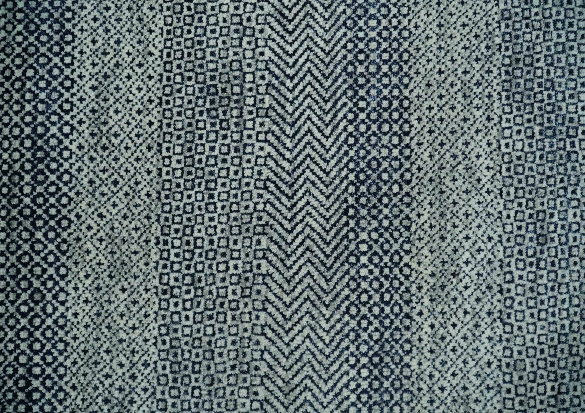8x10 Hand Knotted Modern Geometric Trellis Scandinavian Blue, Ivory and Silver Wool Area Rug | TRDCP938810 - Image 10