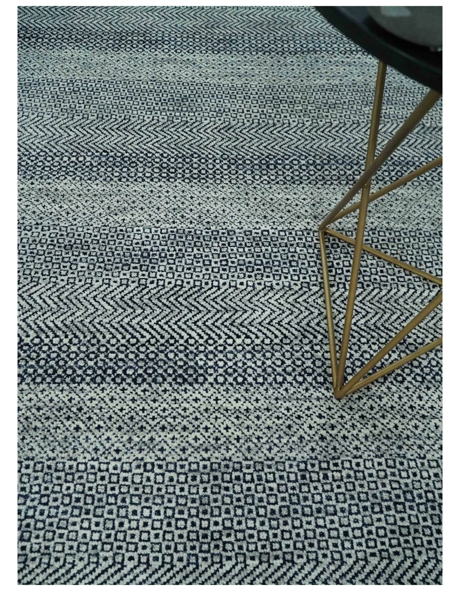 8x10 Hand Knotted Modern Geometric Trellis Scandinavian Blue, Ivory and Silver Wool Area Rug | TRDCP938810 - Image 2