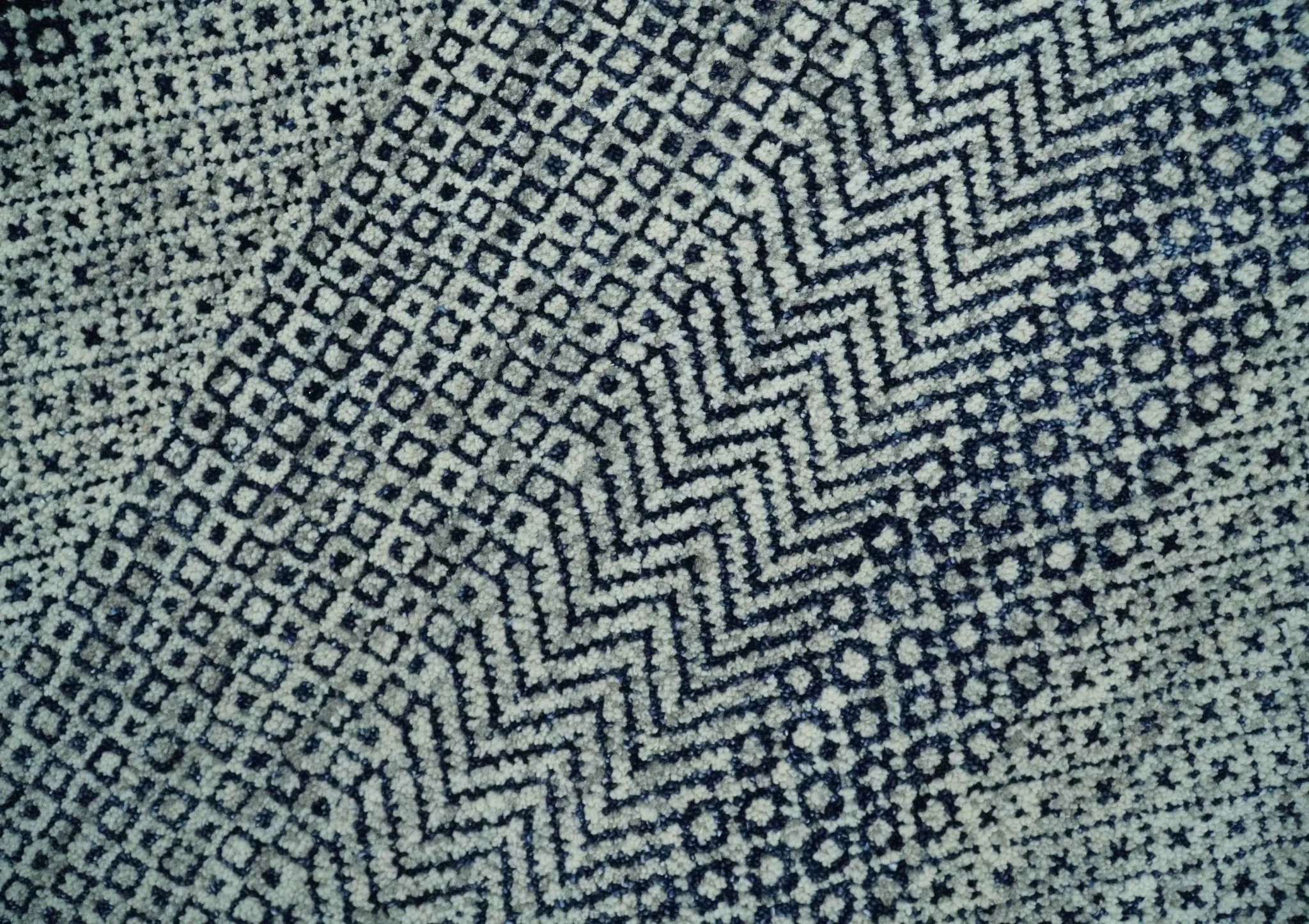 8x10 Hand Knotted Modern Geometric Trellis Scandinavian Blue, Ivory and Silver Wool Area Rug | TRDCP938810 - Image 5