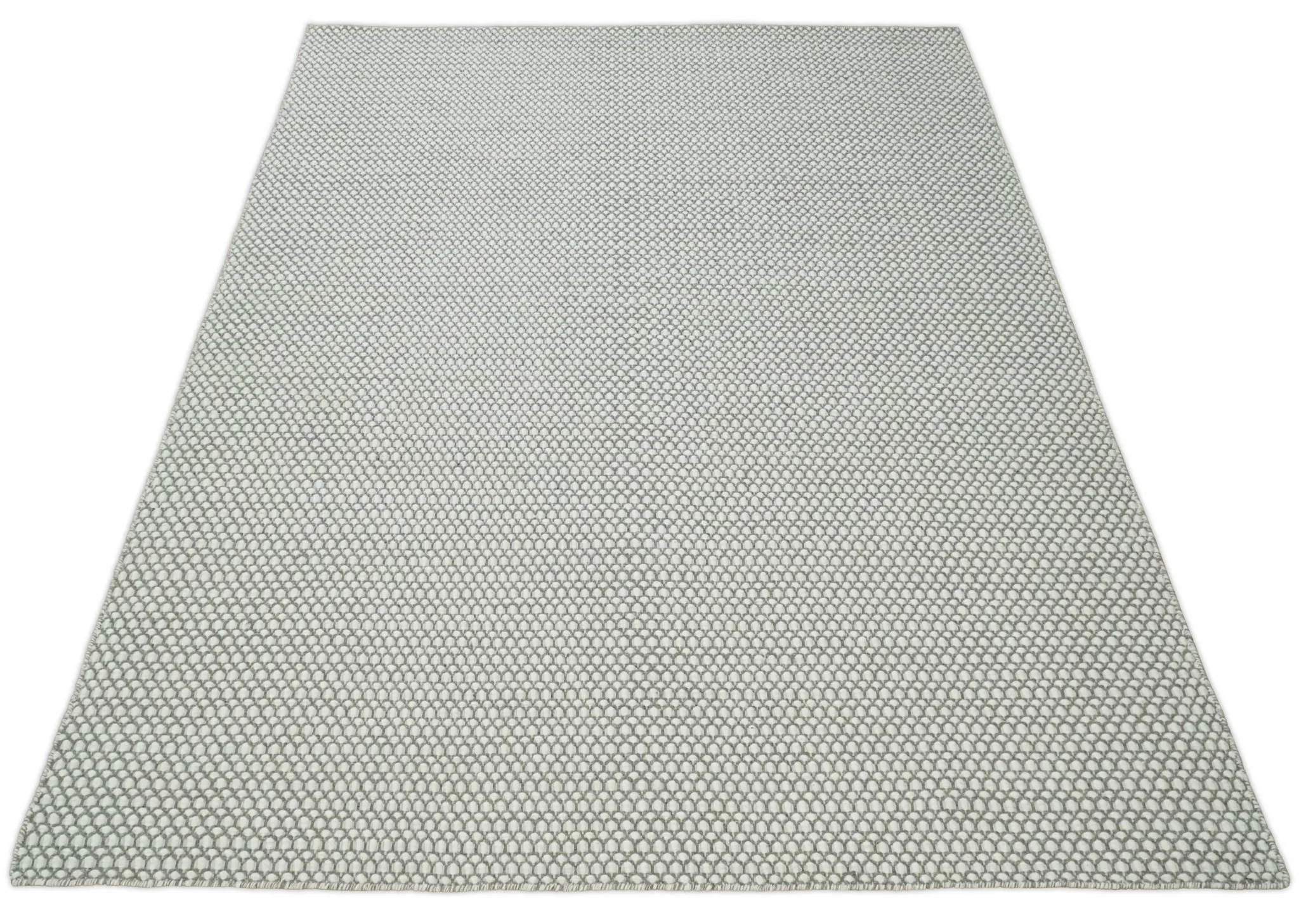 Flatwoven Dhurrie 8x10 and 9x12 Modern Checkered Gray and Ivory Wool Area Rug, Layering Rug | TRDCP832 - Image 11