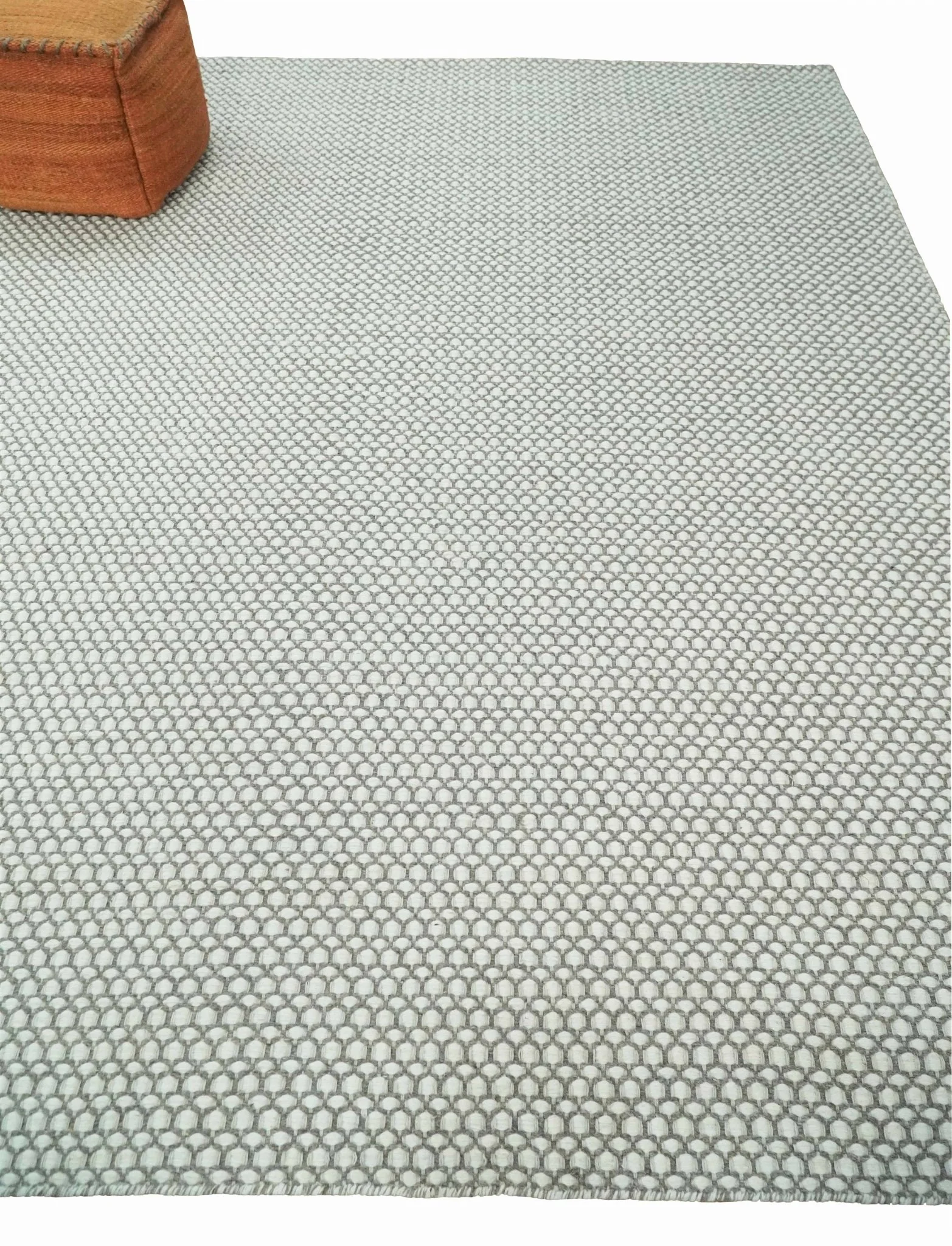 Flatwoven Dhurrie 8x10 and 9x12 Modern Checkered Gray and Ivory Wool Area Rug, Layering Rug | TRDCP832 - Image 4
