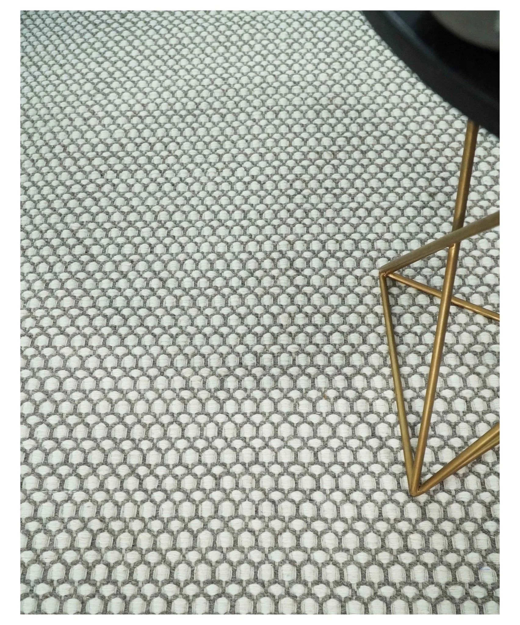 Flatwoven Dhurrie 8x10 and 9x12 Modern Checkered Gray and Ivory Wool Area Rug, Layering Rug | TRDCP832 - Image 5