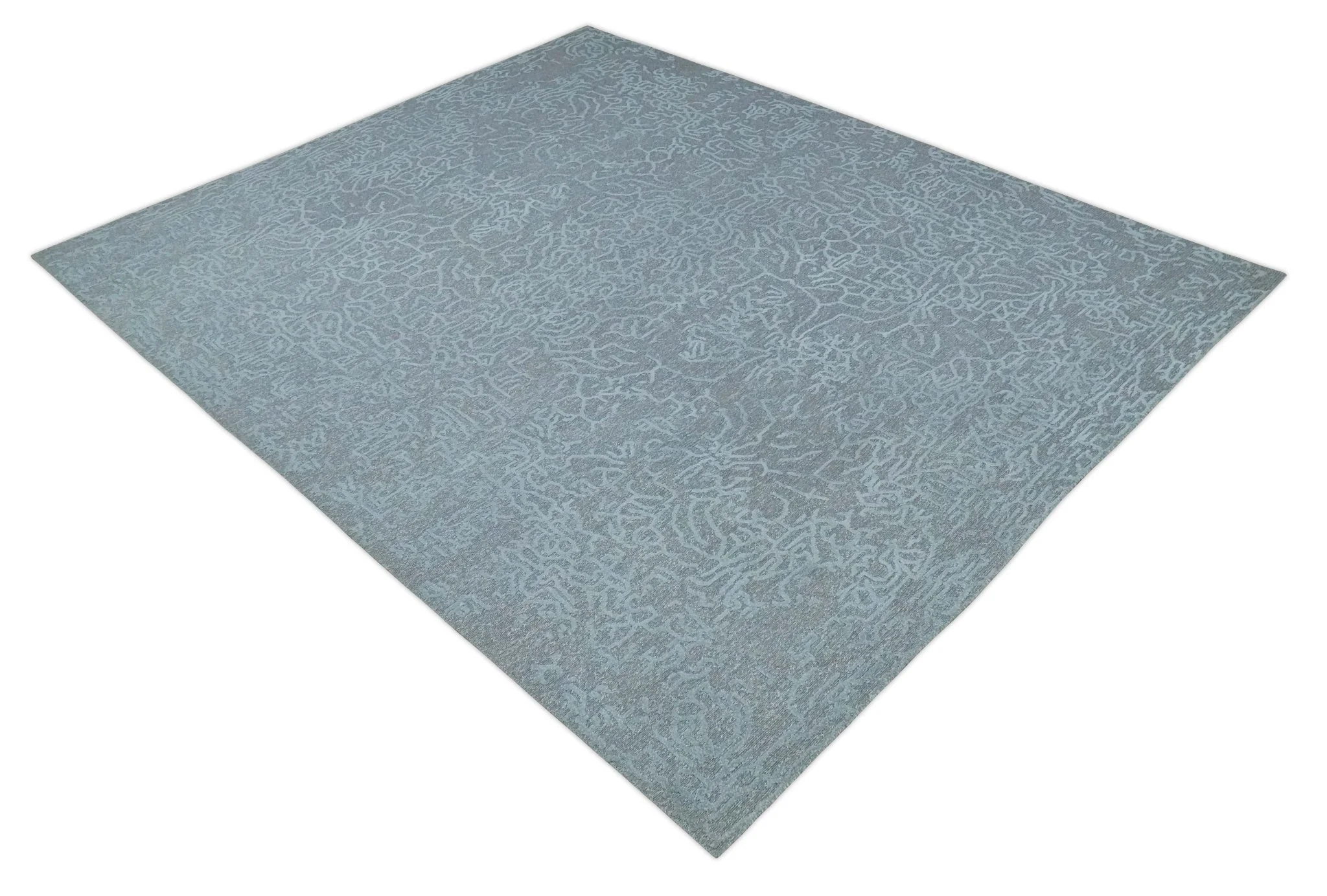 Flatwoven 8x10 Hand Made Silver Modern Minimalist Art Silk and Wool Rug - Image 10