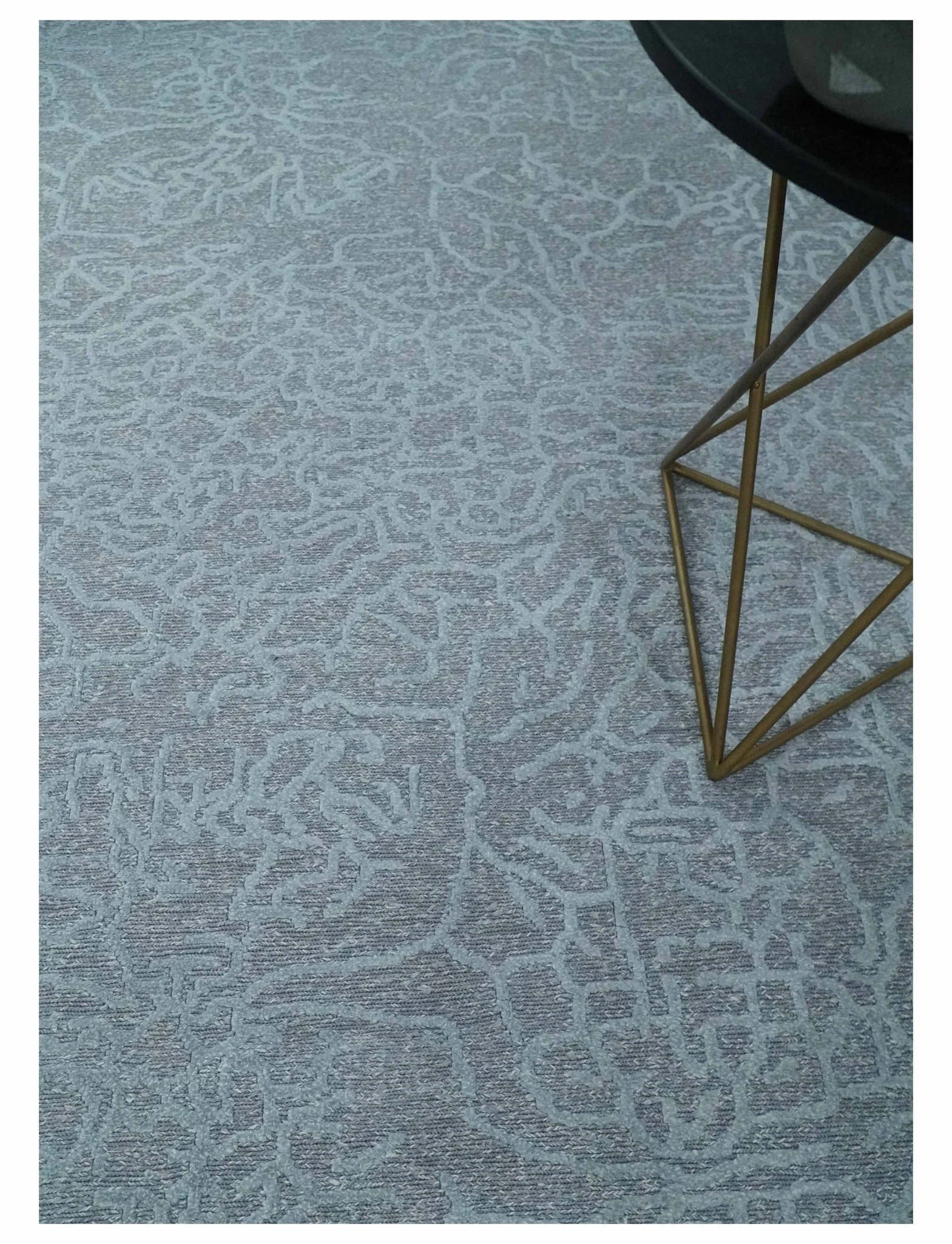 Flatwoven 8x10 Hand Made Silver Modern Minimalist Art Silk and Wool Rug - Image 2