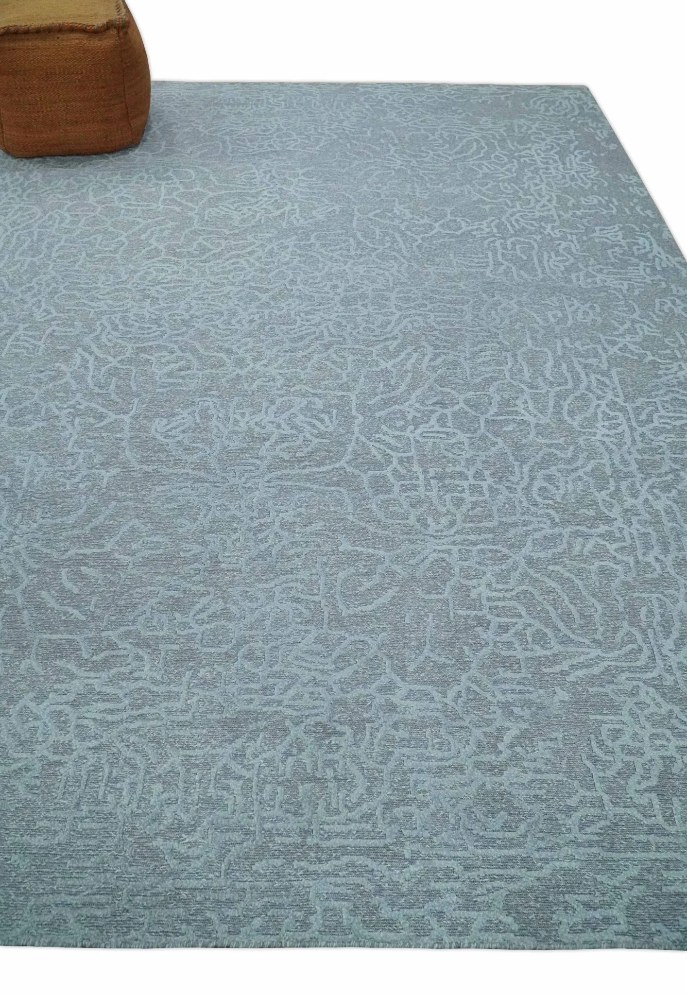 Flatwoven 8x10 Hand Made Silver Modern Minimalist Art Silk and Wool Rug - Image 3