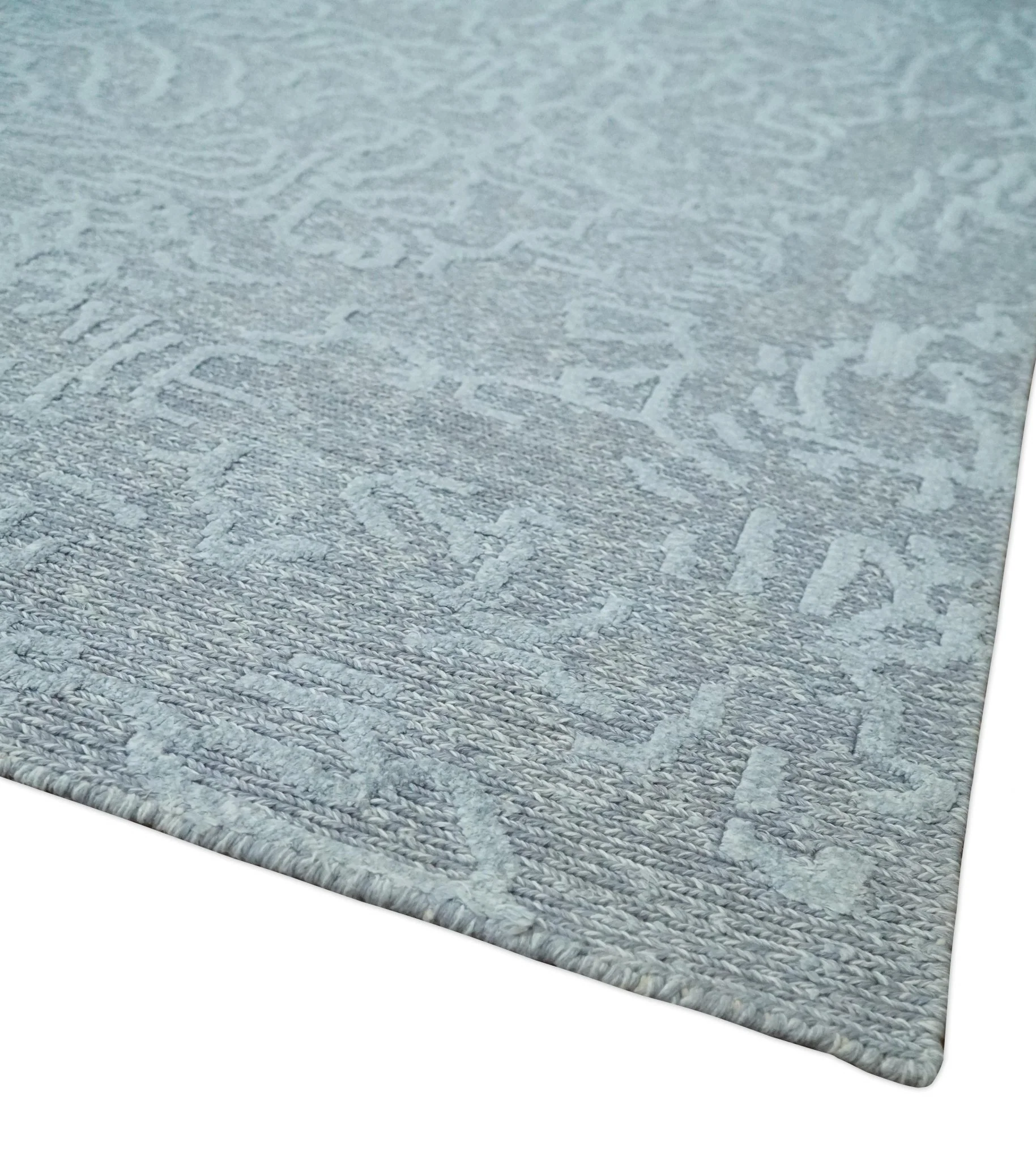 Flatwoven 8x10 Hand Made Silver Modern Minimalist Art Silk and Wool Rug - Image 5