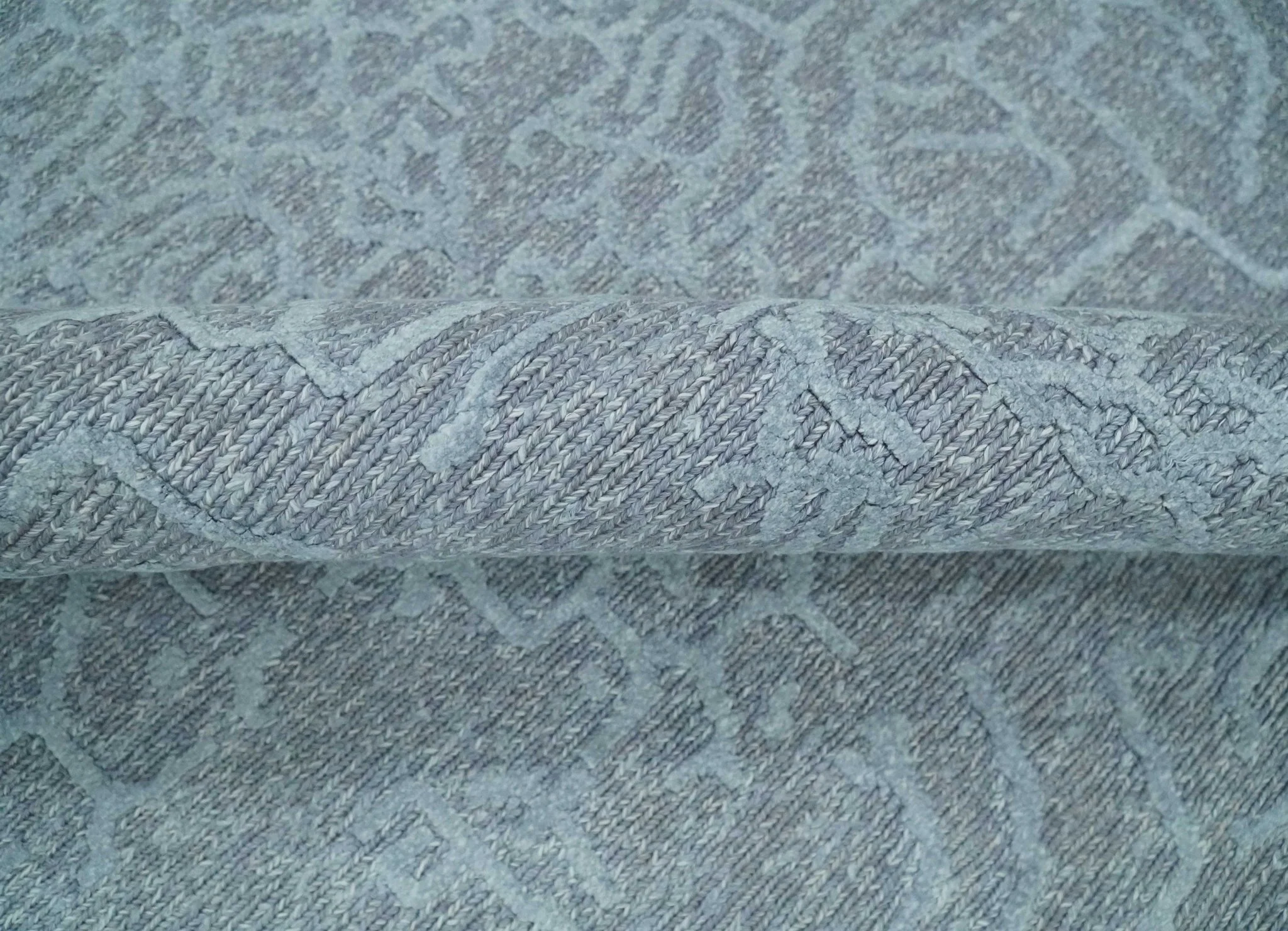 Flatwoven 8x10 Hand Made Silver Modern Minimalist Art Silk and Wool Rug - Image 6