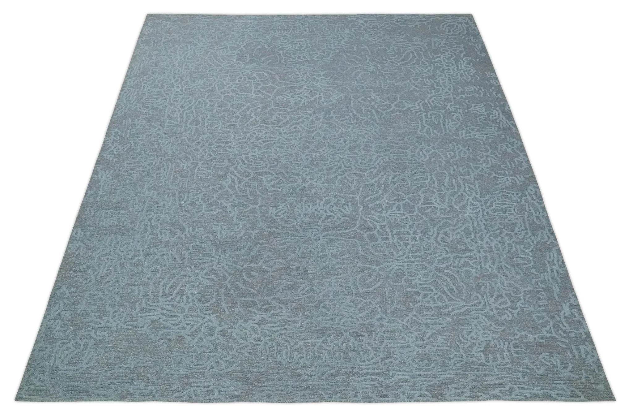 Flatwoven 8x10 Hand Made Silver Modern Minimalist Art Silk and Wool Rug - Image 9