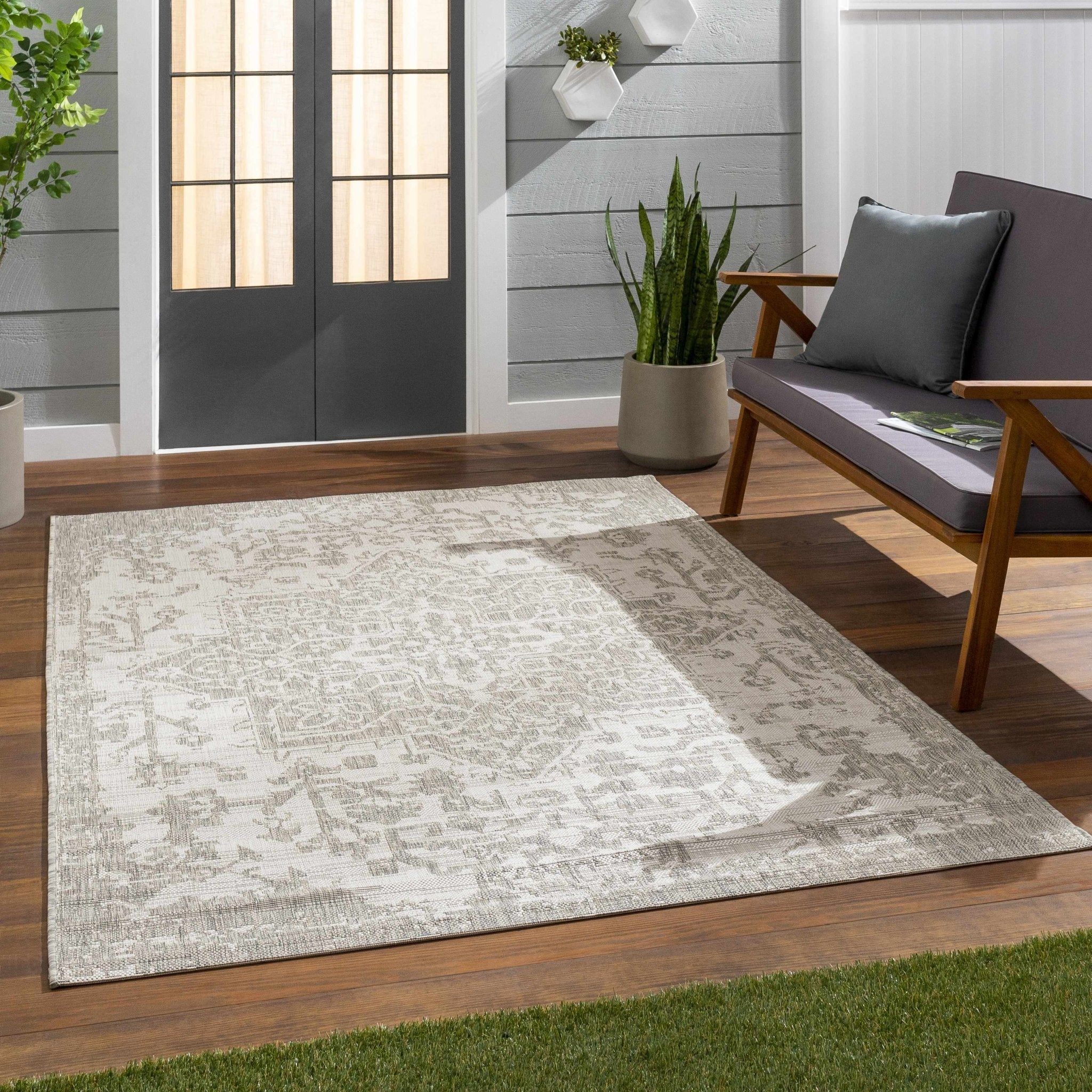 Ivory and Beige Traditional Medallion Design indoor and outdoor Area Rug - Image 4