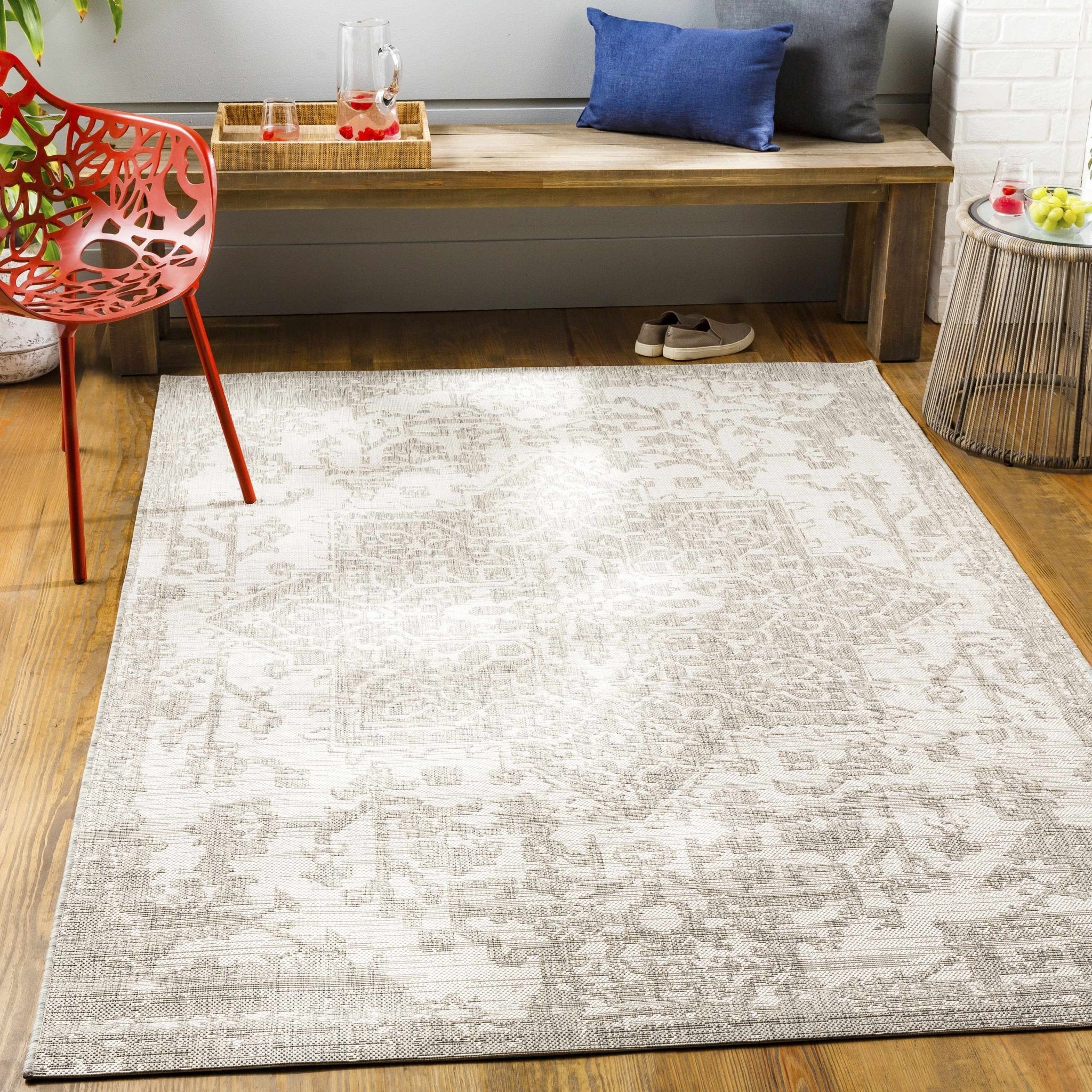 Ivory and Beige Traditional Medallion Design indoor and outdoor Area Rug - Image 7