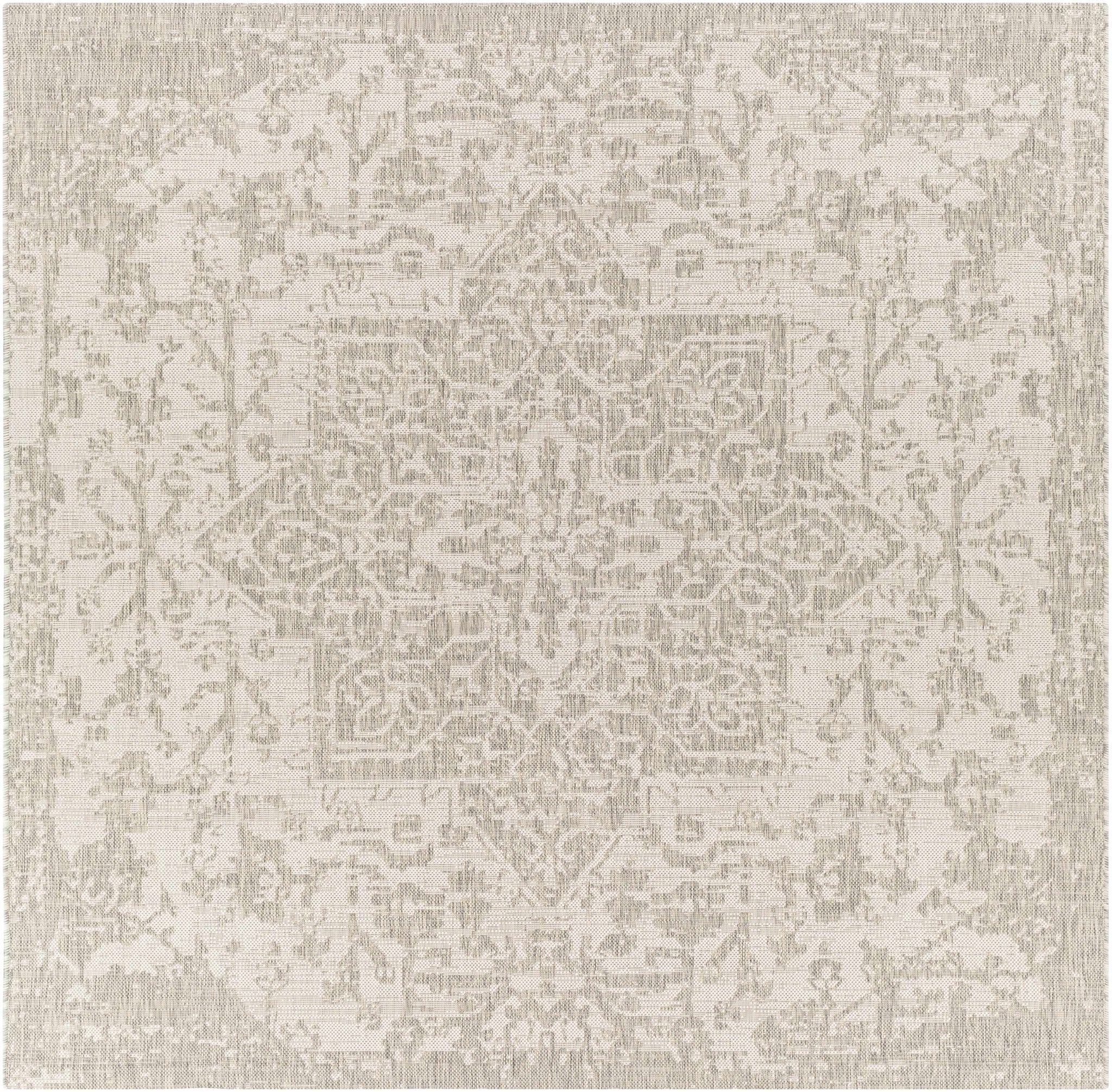 Ivory and Beige Traditional Medallion Design indoor and outdoor Area Rug - Image 9