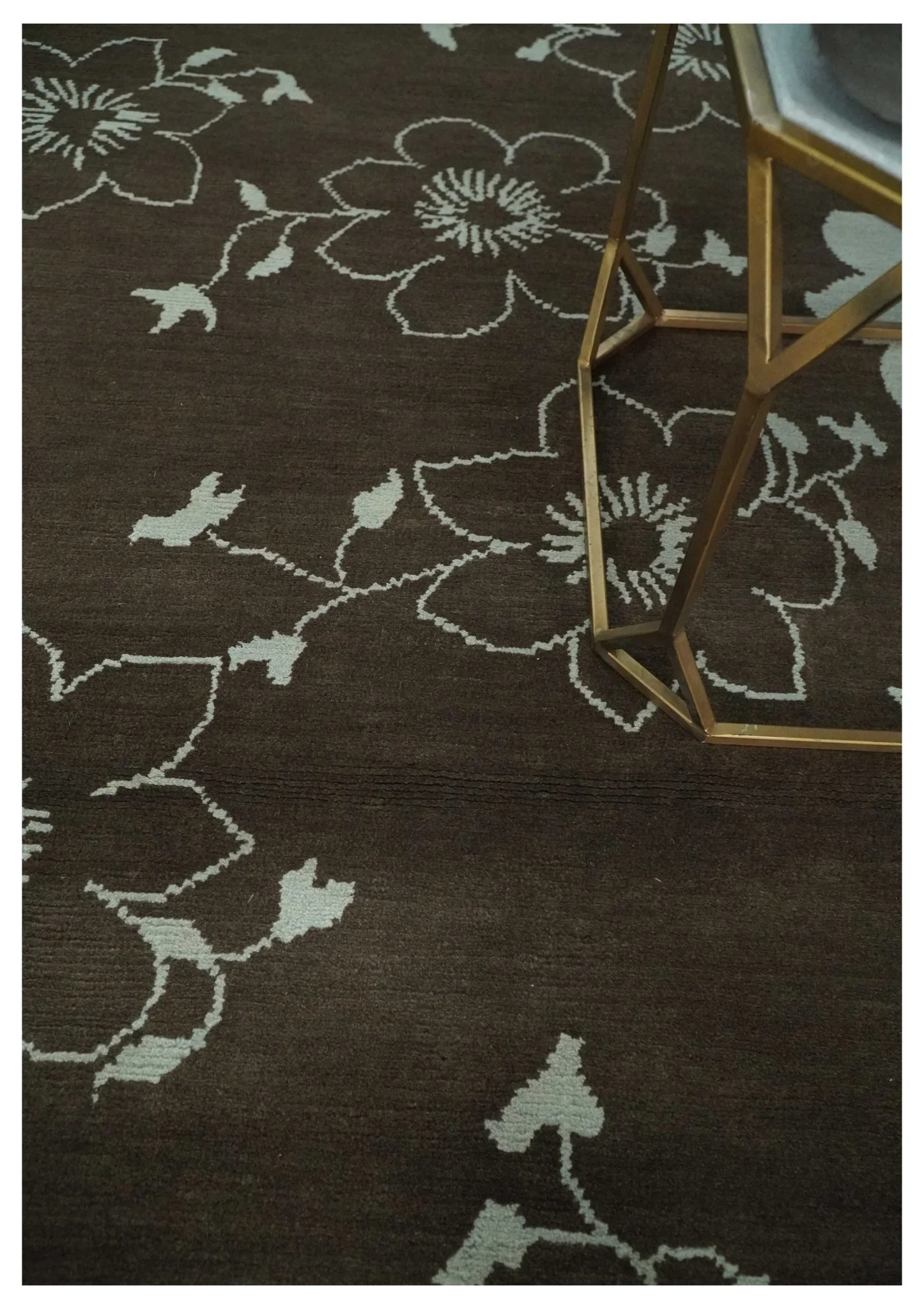 Floral 6x7.6 Brown and Ivory Hand Knotted Wool Area Rug - Image 2
