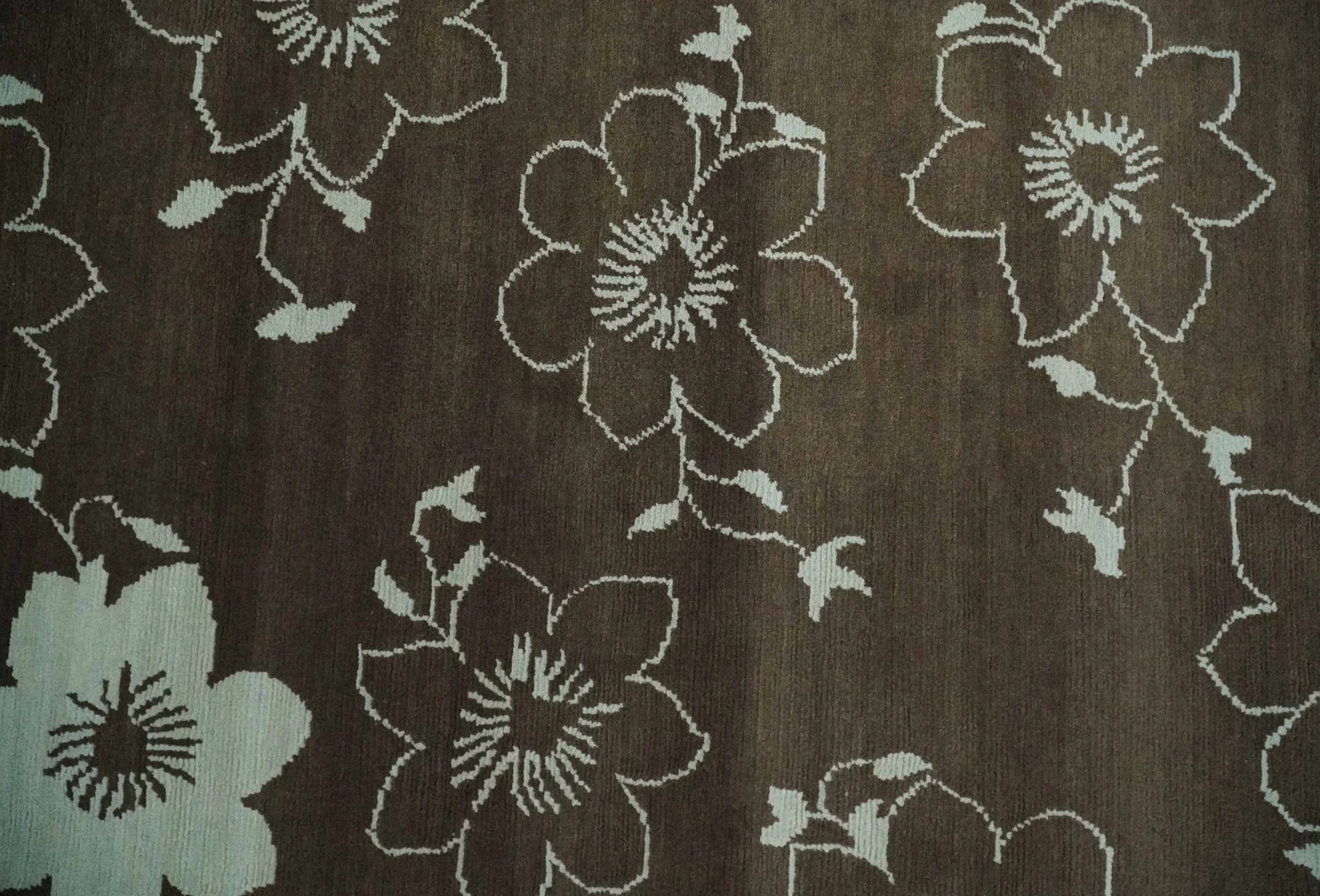 Floral 6x7.6 Brown and Ivory Hand Knotted Wool Area Rug - Image 4