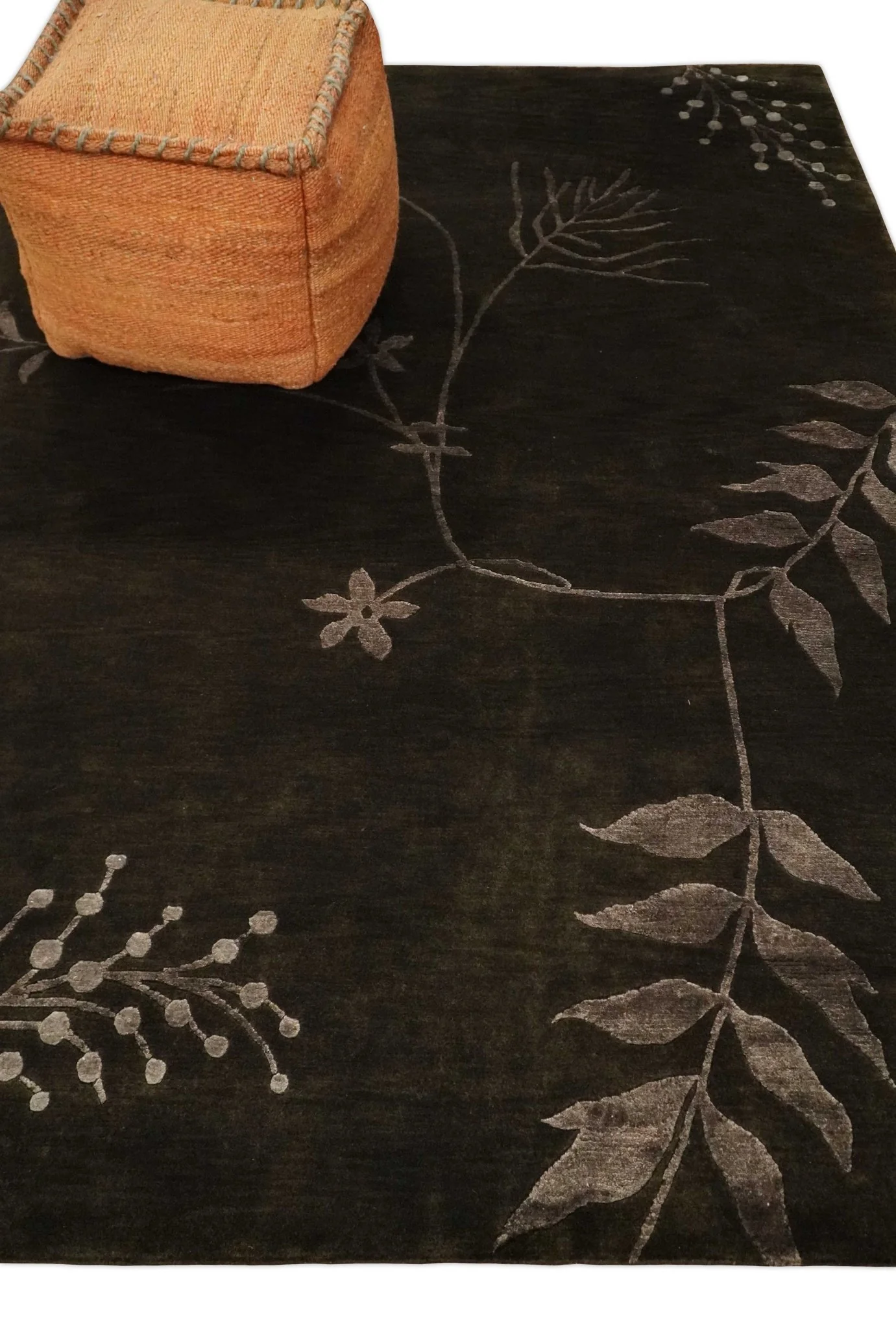 Floral 6x8 Dark Brown and Copper Wool and Silk Hand Woven Rug | HL7 - Image 3