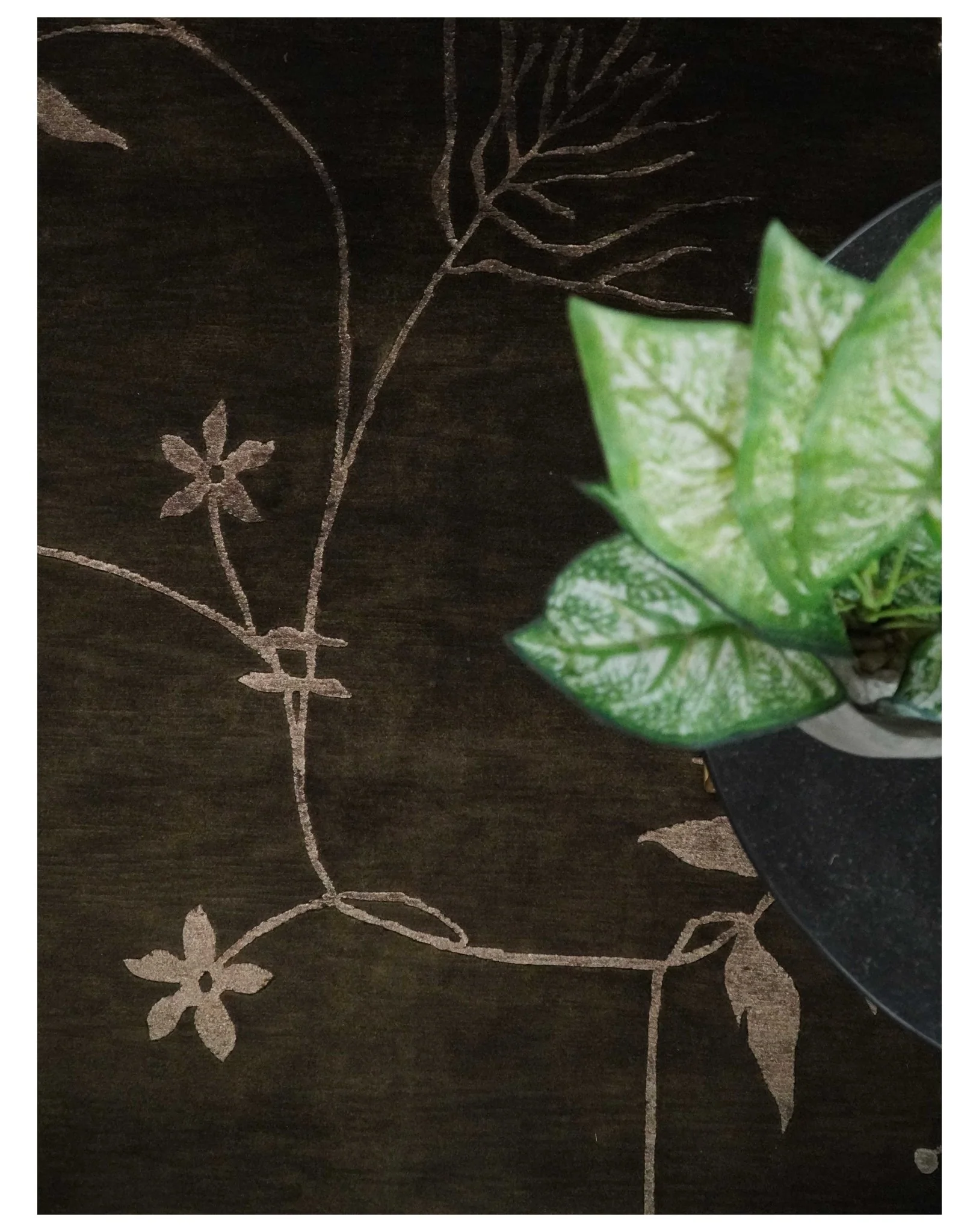 Floral 6x8 Dark Brown and Copper Wool and Silk Hand Woven Rug | HL7 - Image 9