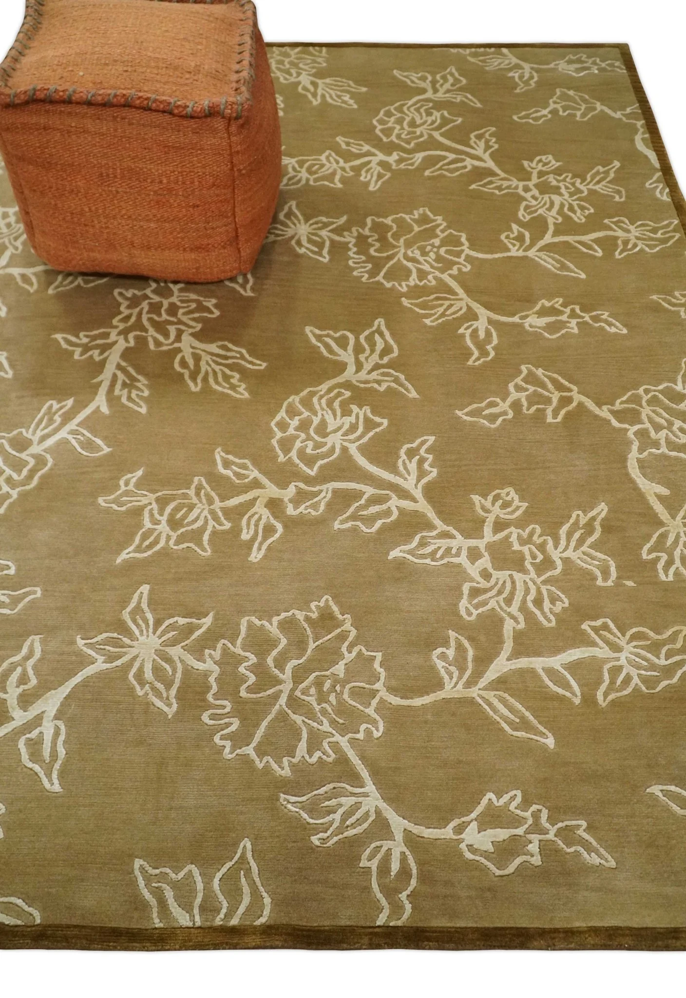 Contemporary Floral 6x8 Brown and Ivory Wool Hand Woven Rug | HL6 - Image 3