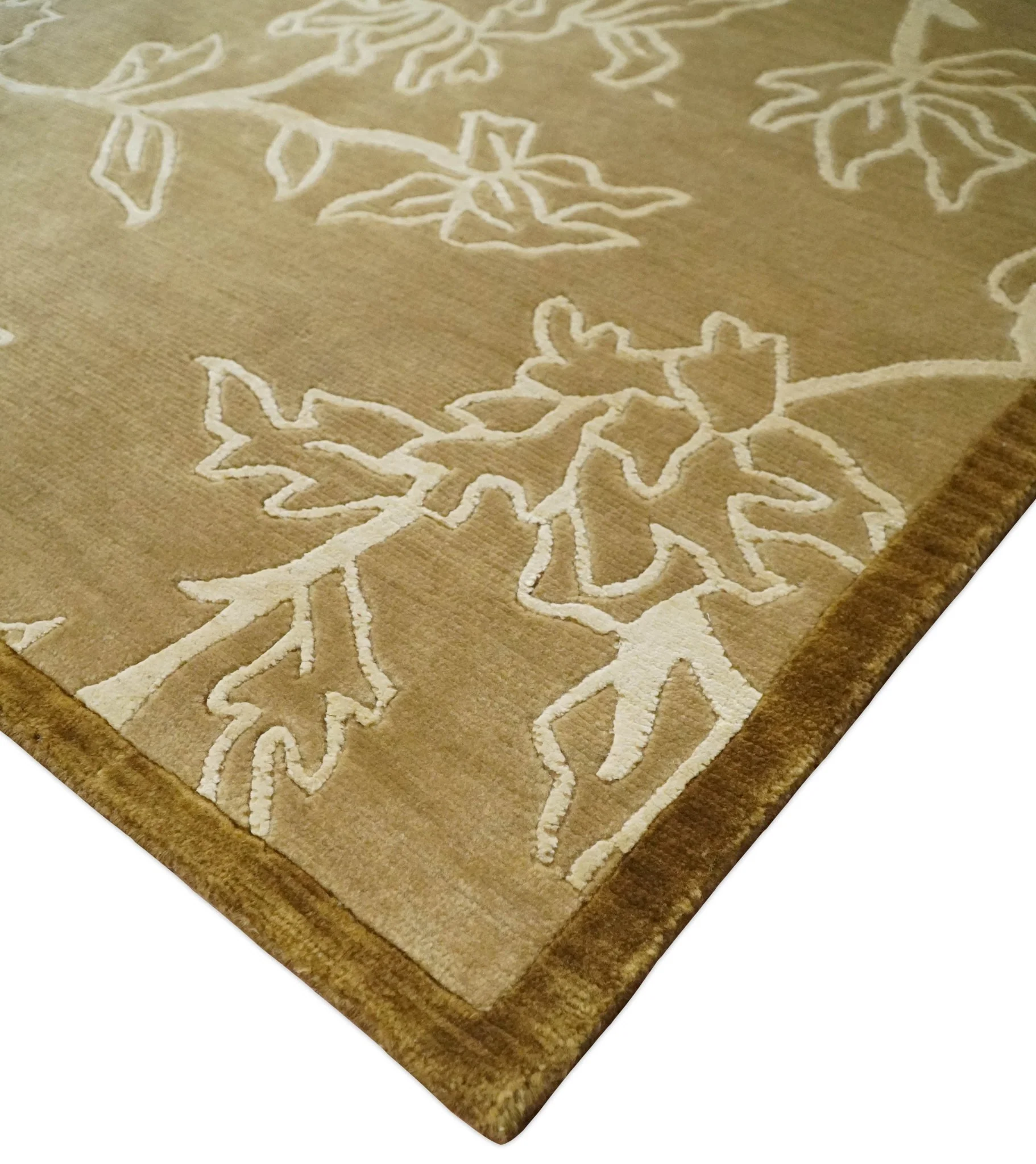 Contemporary Floral 6x8 Brown and Ivory Wool Hand Woven Rug | HL6 - Image 5