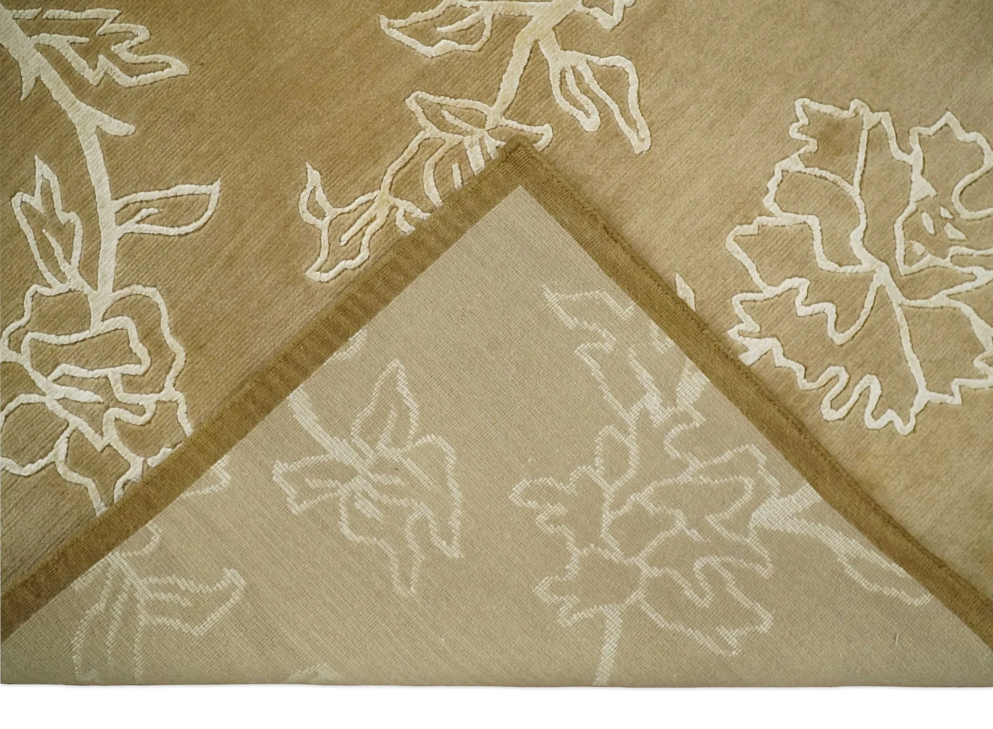 Contemporary Floral 6x8 Brown and Ivory Wool Hand Woven Rug | HL6 - Image 8