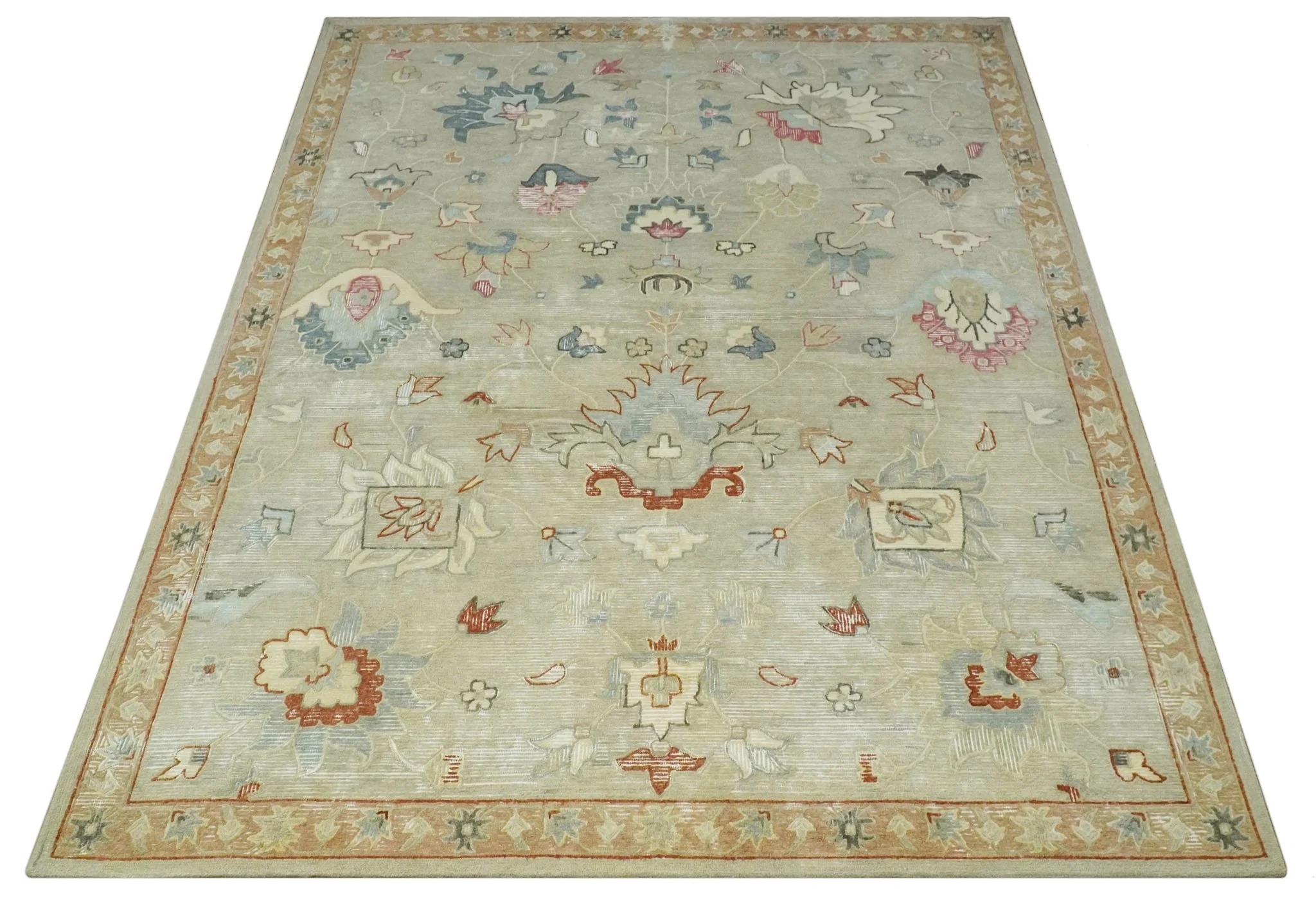 Traditional Floral 8x10 Beige Hand Tufted Oriental distressed wool area rug - Image 10
