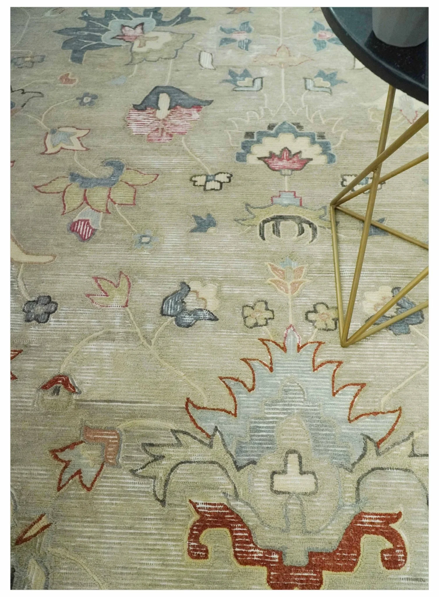 Traditional Floral 8x10 Beige Hand Tufted Oriental distressed wool area rug - Image 2