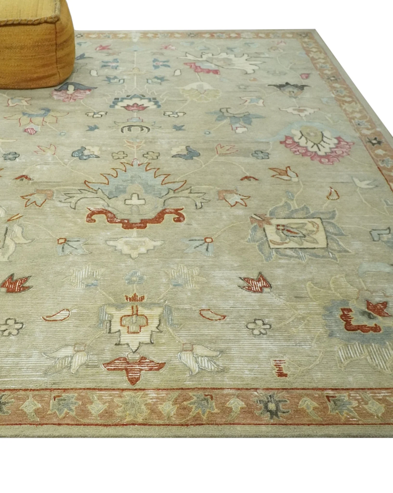 Traditional Floral 8x10 Beige Hand Tufted Oriental distressed wool area rug - Image 3