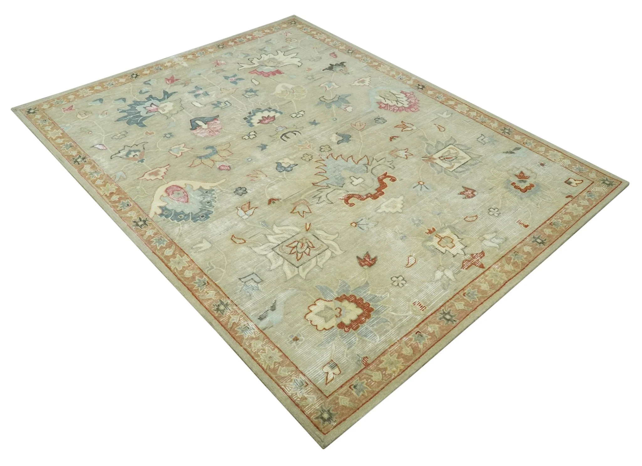 Traditional Floral 8x10 Beige Hand Tufted Oriental distressed wool area rug - Image 9
