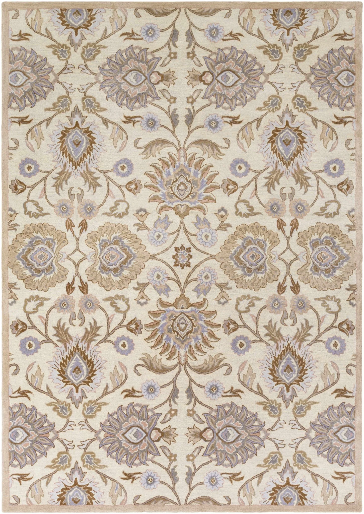 Floral Beige, Tan, Violet and Brown Traditional Hand Tufted wool area Rug - Image 10