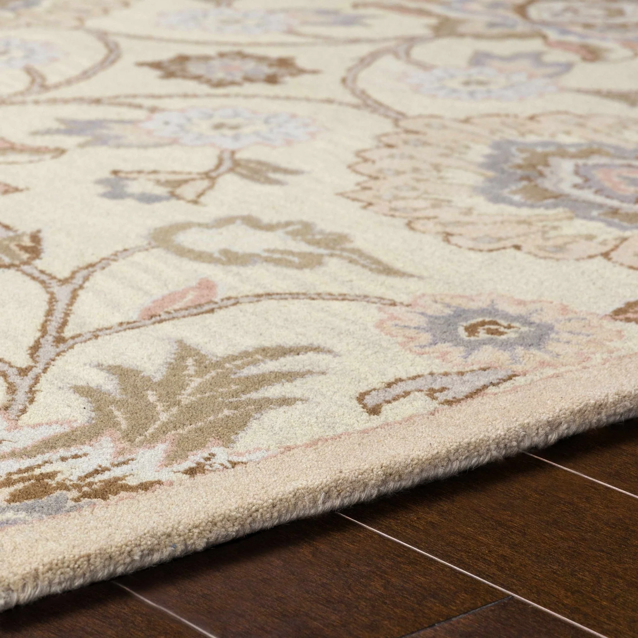 Floral Beige, Tan, Violet and Brown Traditional Hand Tufted wool area Rug - Image 13