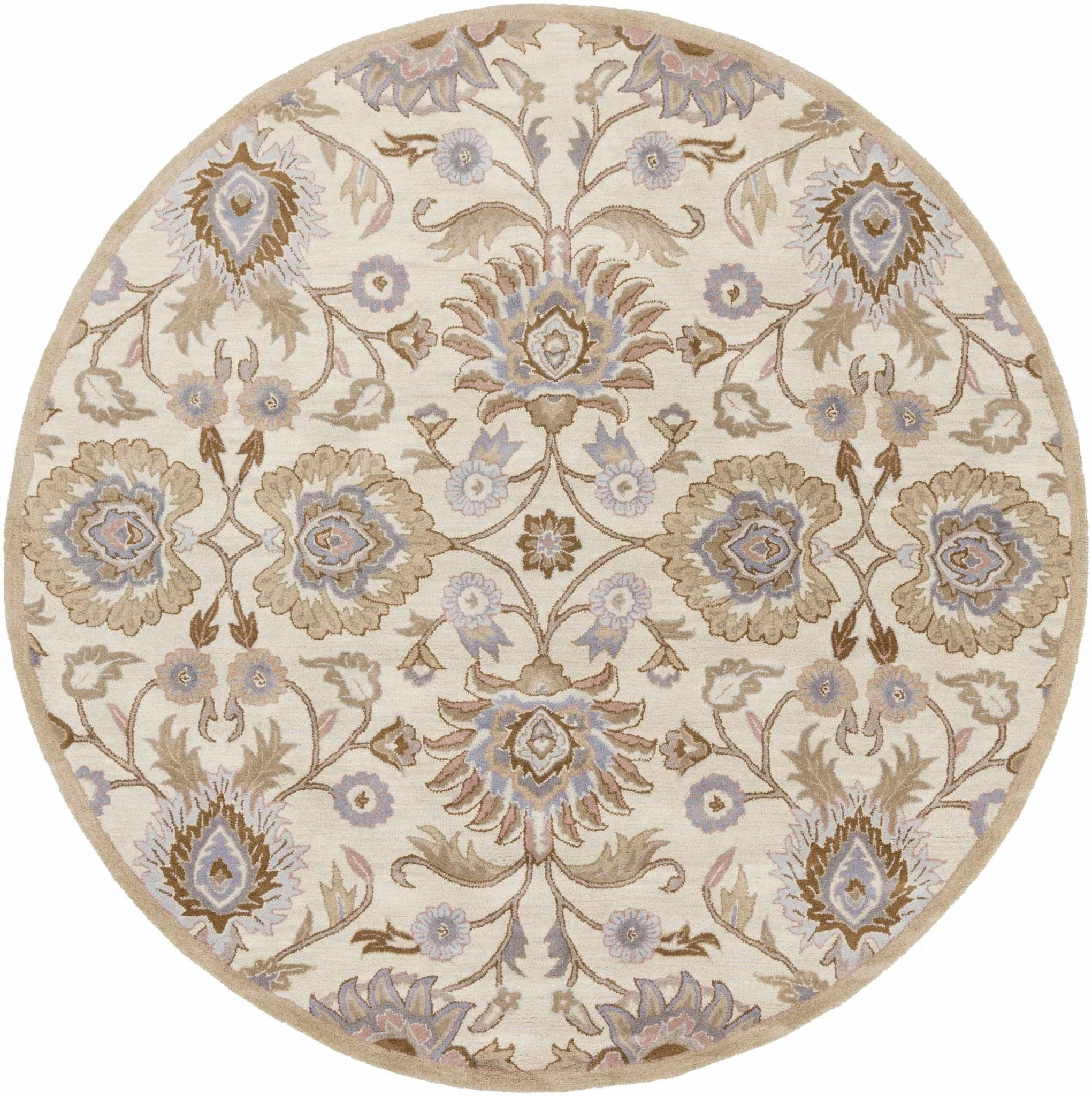 Floral Beige, Tan, Violet and Brown Traditional Hand Tufted wool area Rug - Image 17