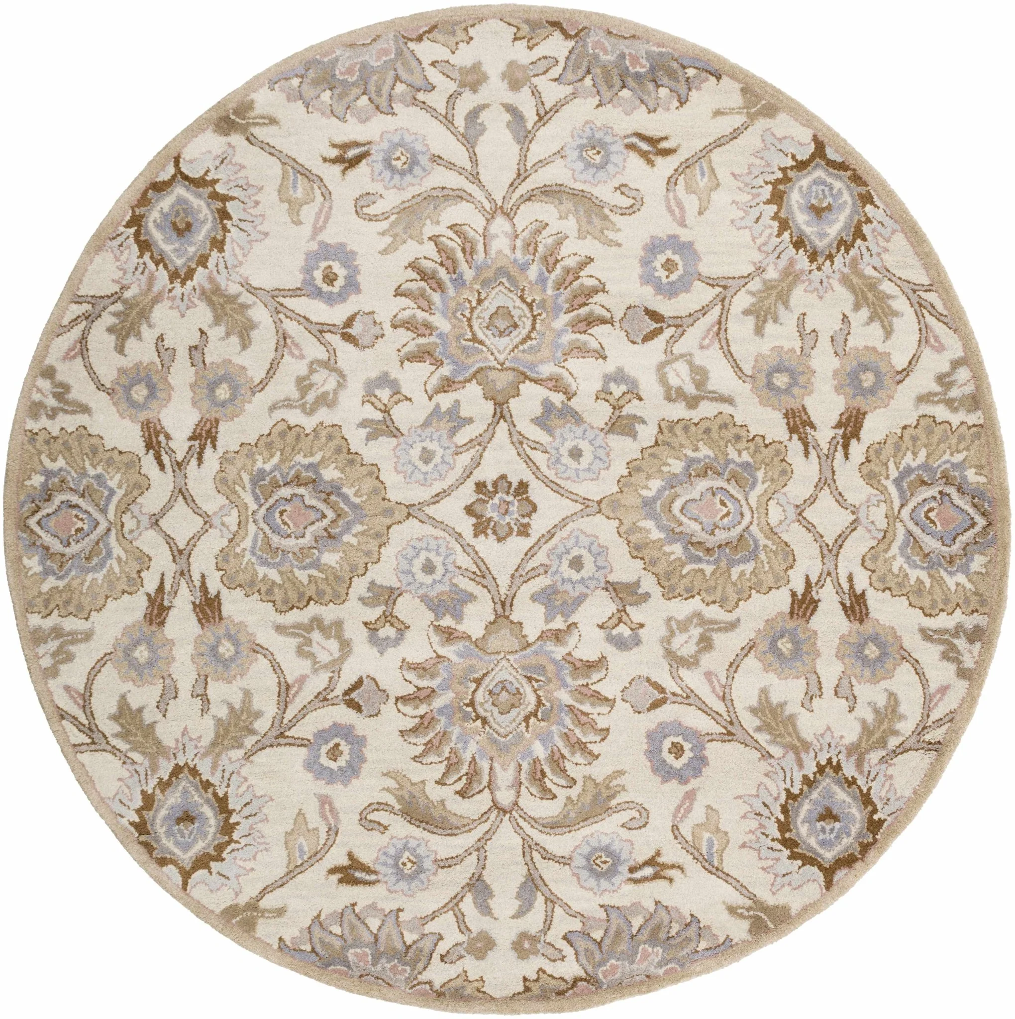 Floral Beige, Tan, Violet and Brown Traditional Hand Tufted wool area Rug - Image 19