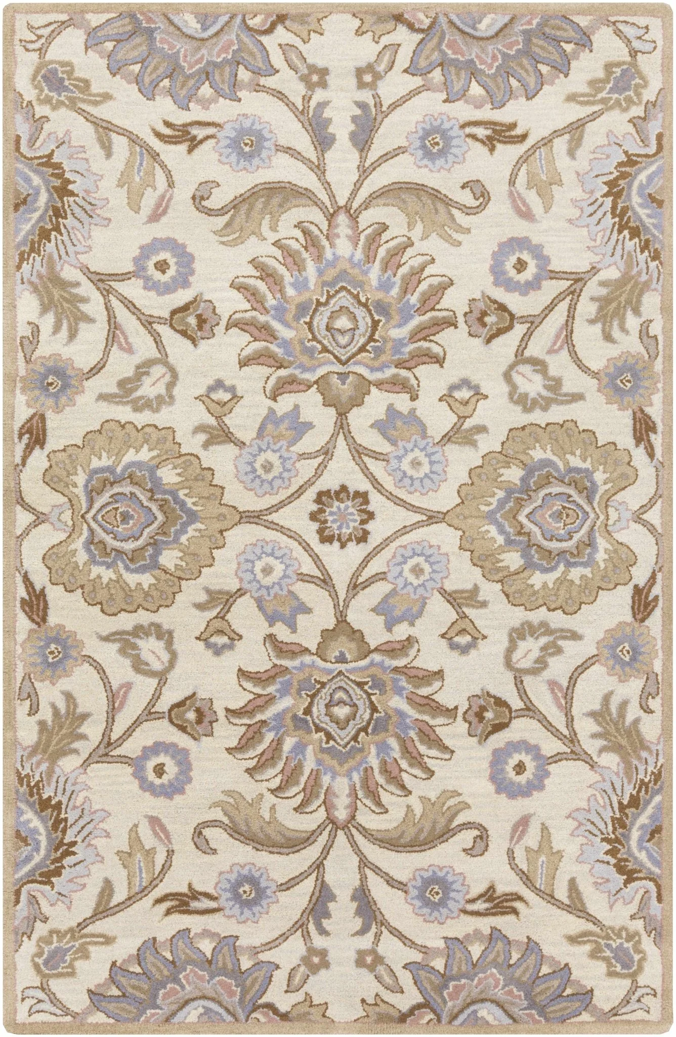 Floral Beige, Tan, Violet and Brown Traditional Hand Tufted wool area Rug - Image 20