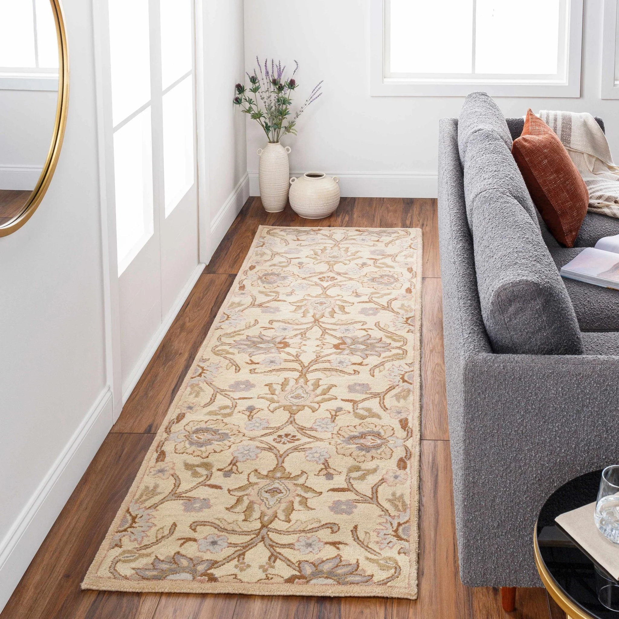 Floral Beige, Tan, Violet and Brown Traditional Hand Tufted wool area Rug - Image 3