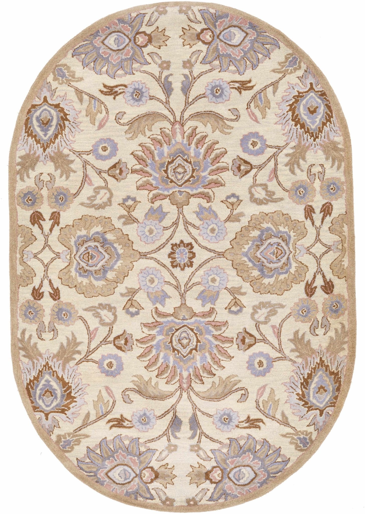 Floral Beige, Tan, Violet and Brown Traditional Hand Tufted wool area Rug - Image 4