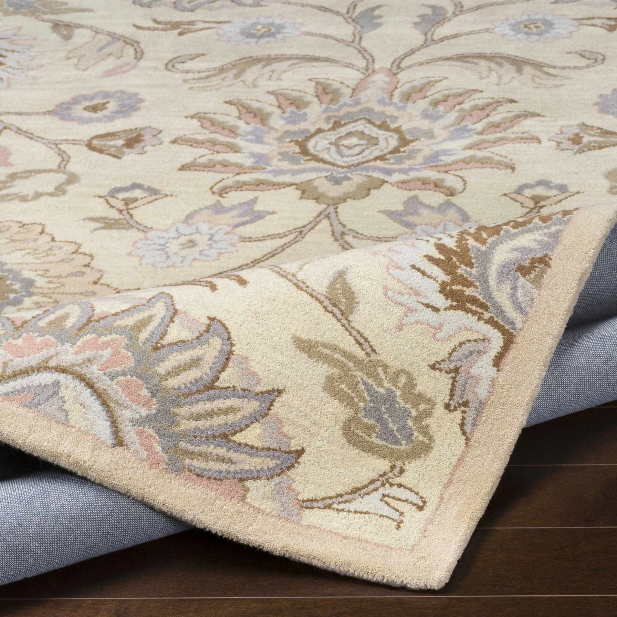 Floral Beige, Tan, Violet and Brown Traditional Hand Tufted wool area Rug - Image 5