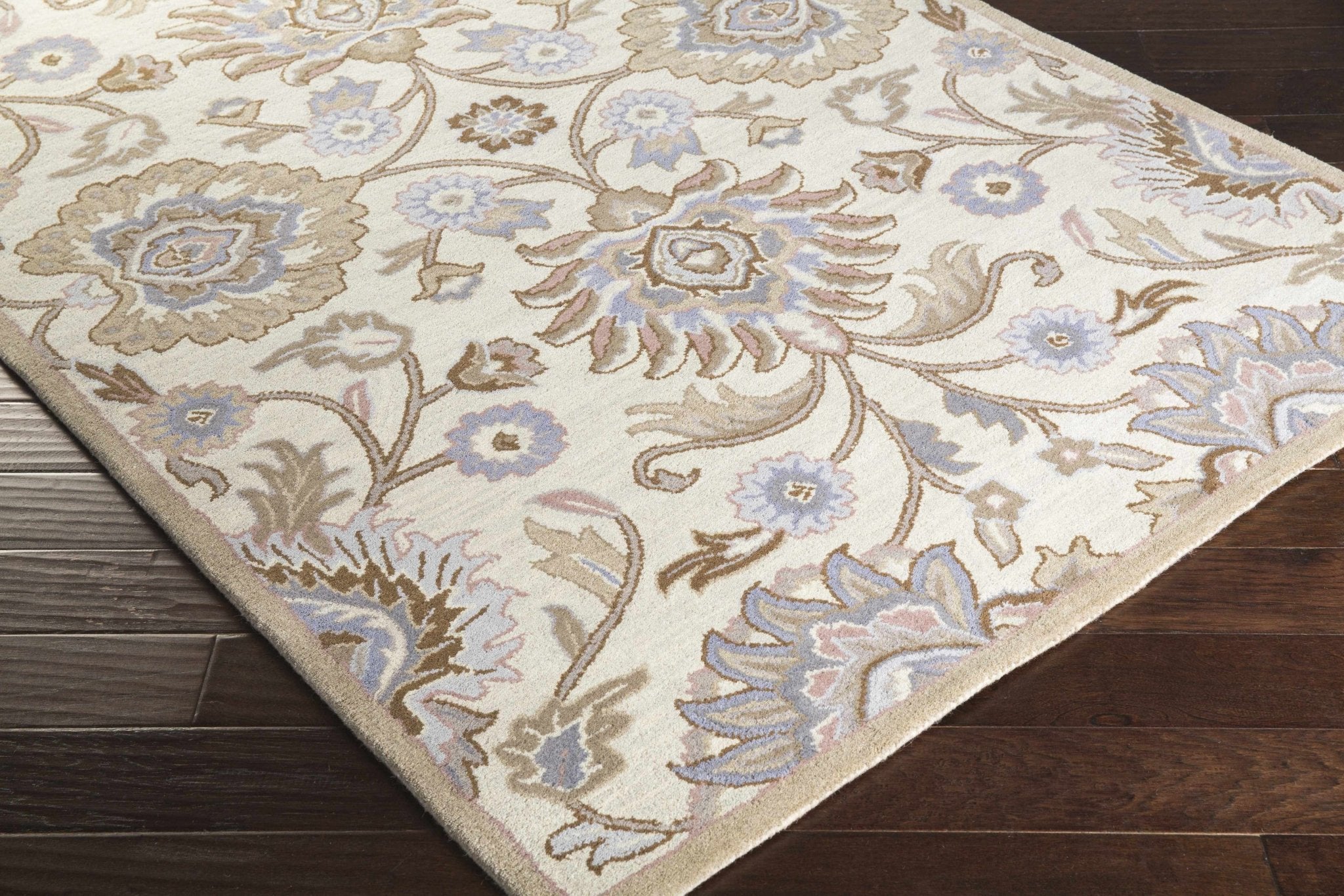 Floral Beige, Tan, Violet and Brown Traditional Hand Tufted wool area Rug - Image 6
