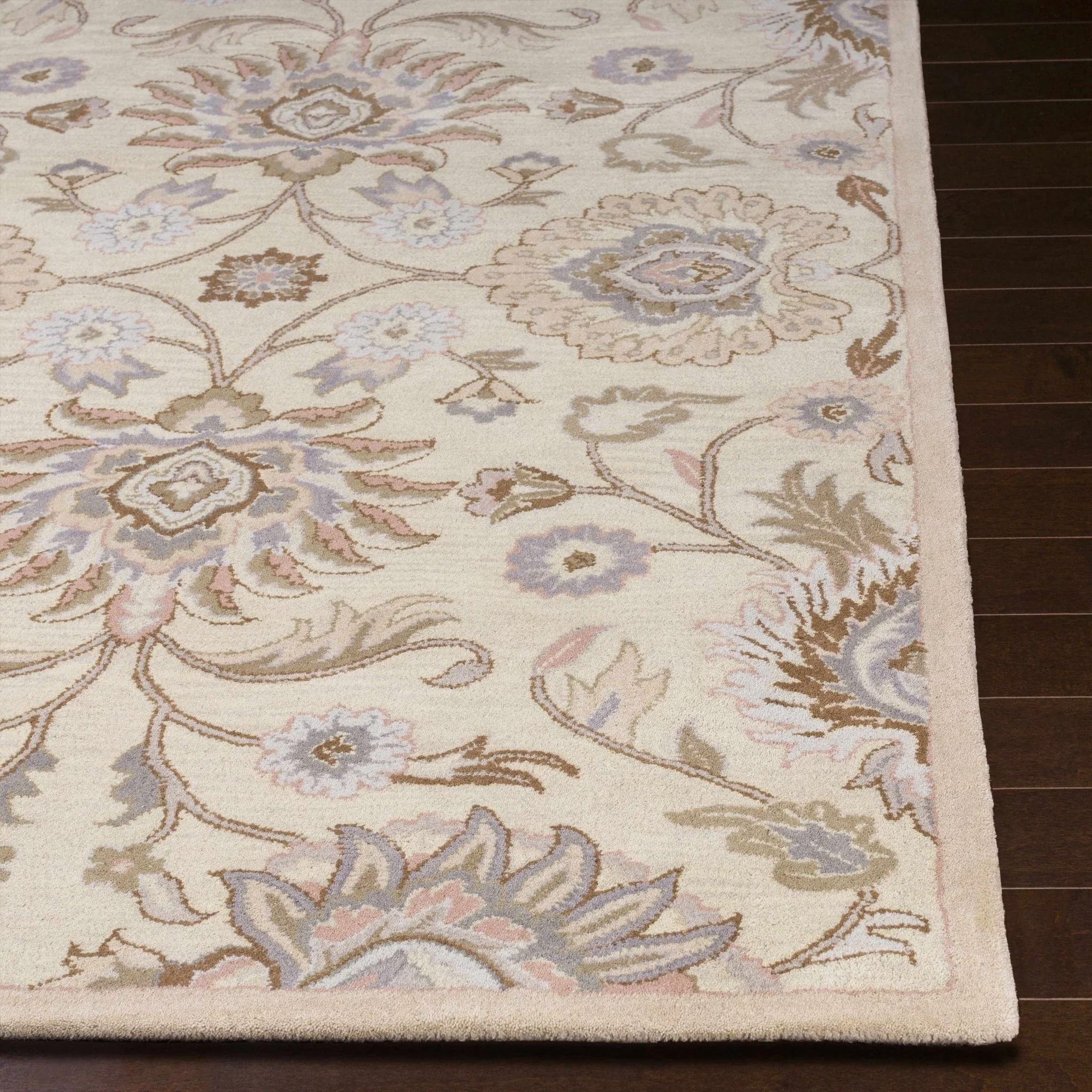 Floral Beige, Tan, Violet and Brown Traditional Hand Tufted wool area Rug - Image 7