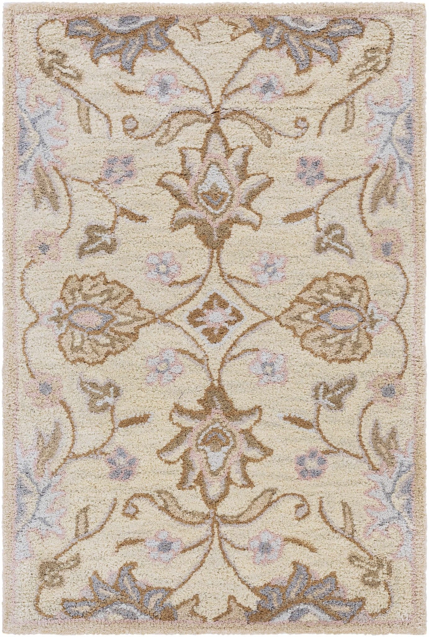 Floral Beige, Tan, Violet and Brown Traditional Hand Tufted wool area Rug - Image 9