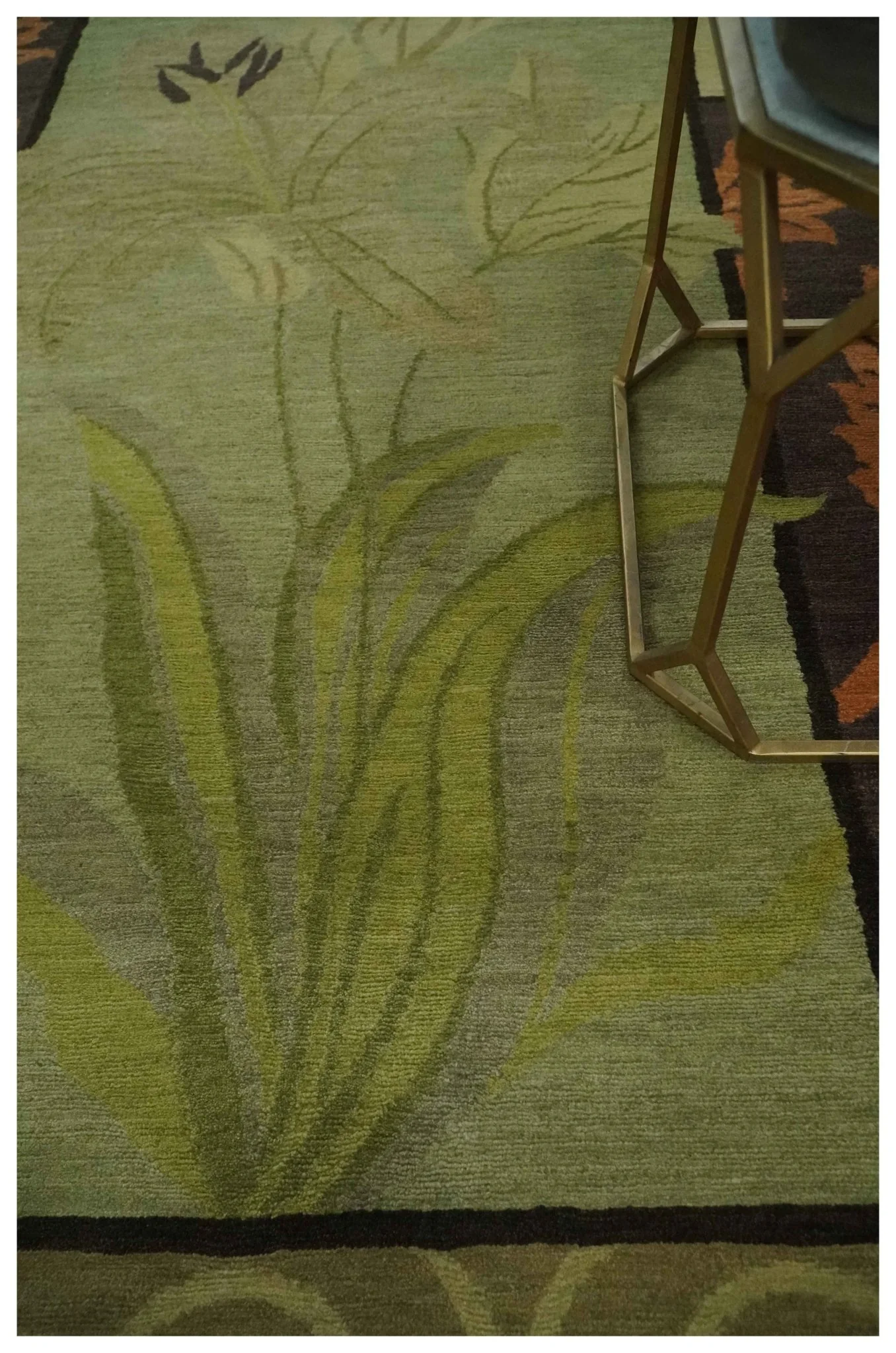 Traditional Floral Block Design Green, Brown and Rust Hand knotted 5x8 Indoor wool Area Rug - Image 2