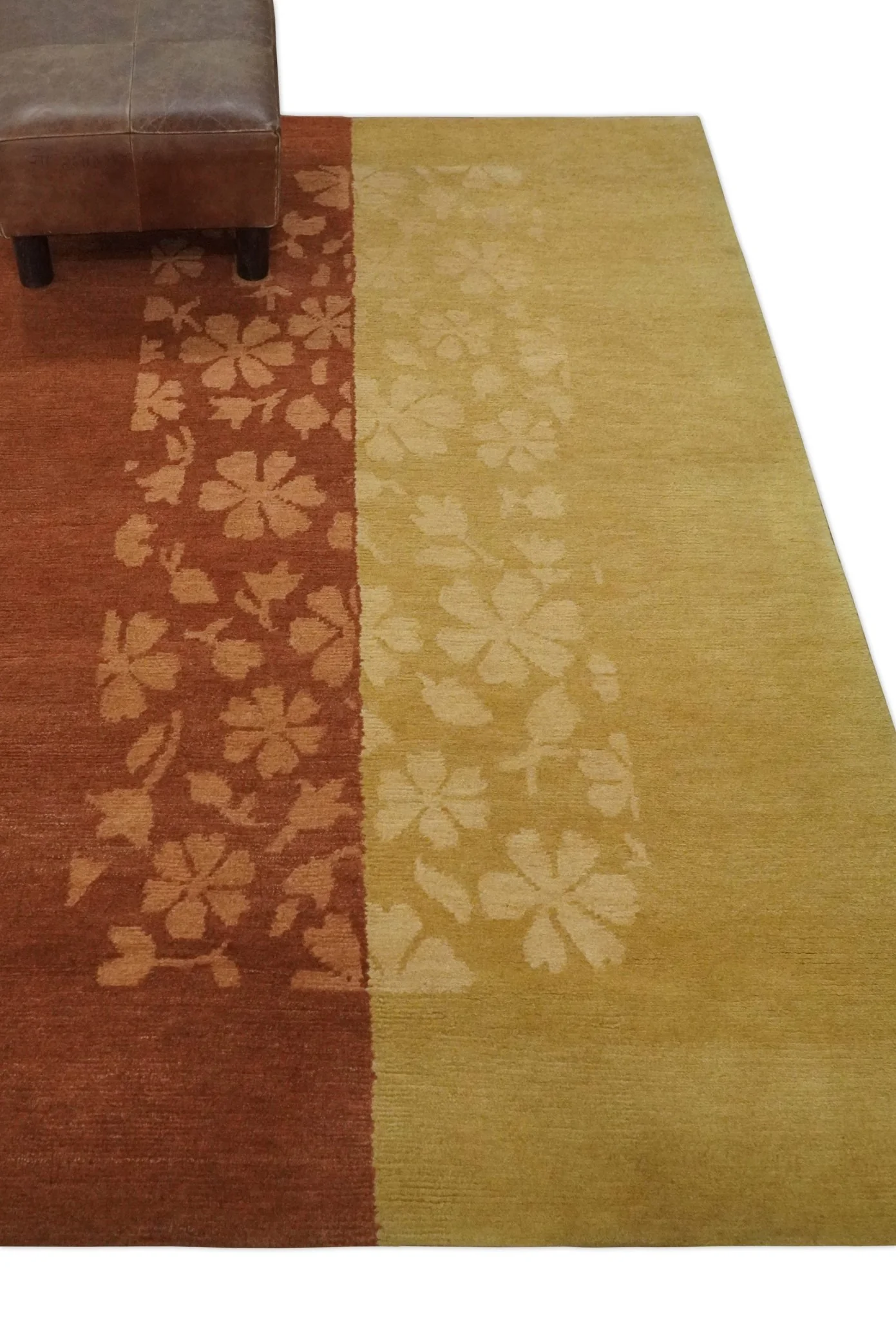 Traditional Floral Brown and Gold Hand knotted 4x6 wool Area Rug - Image 10