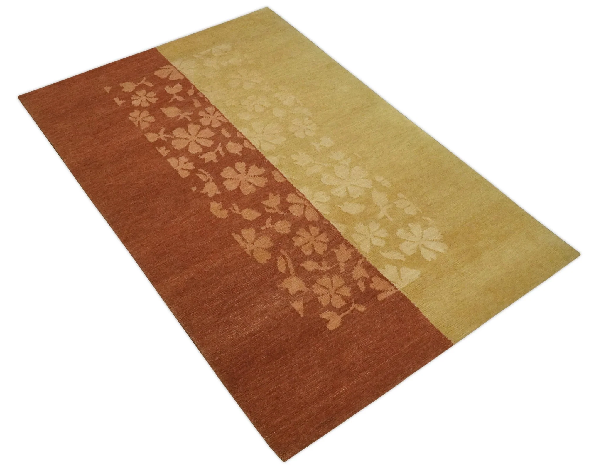 Traditional Floral Brown and Gold Hand knotted 4x6 wool Area Rug - Image 3