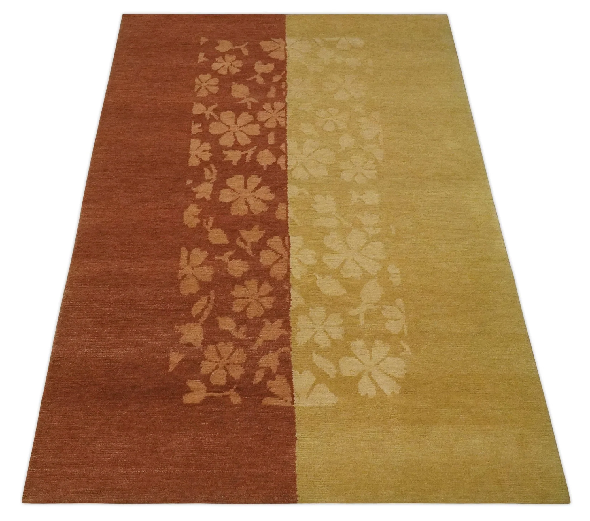 Traditional Floral Brown and Gold Hand knotted 4x6 wool Area Rug - Image 4